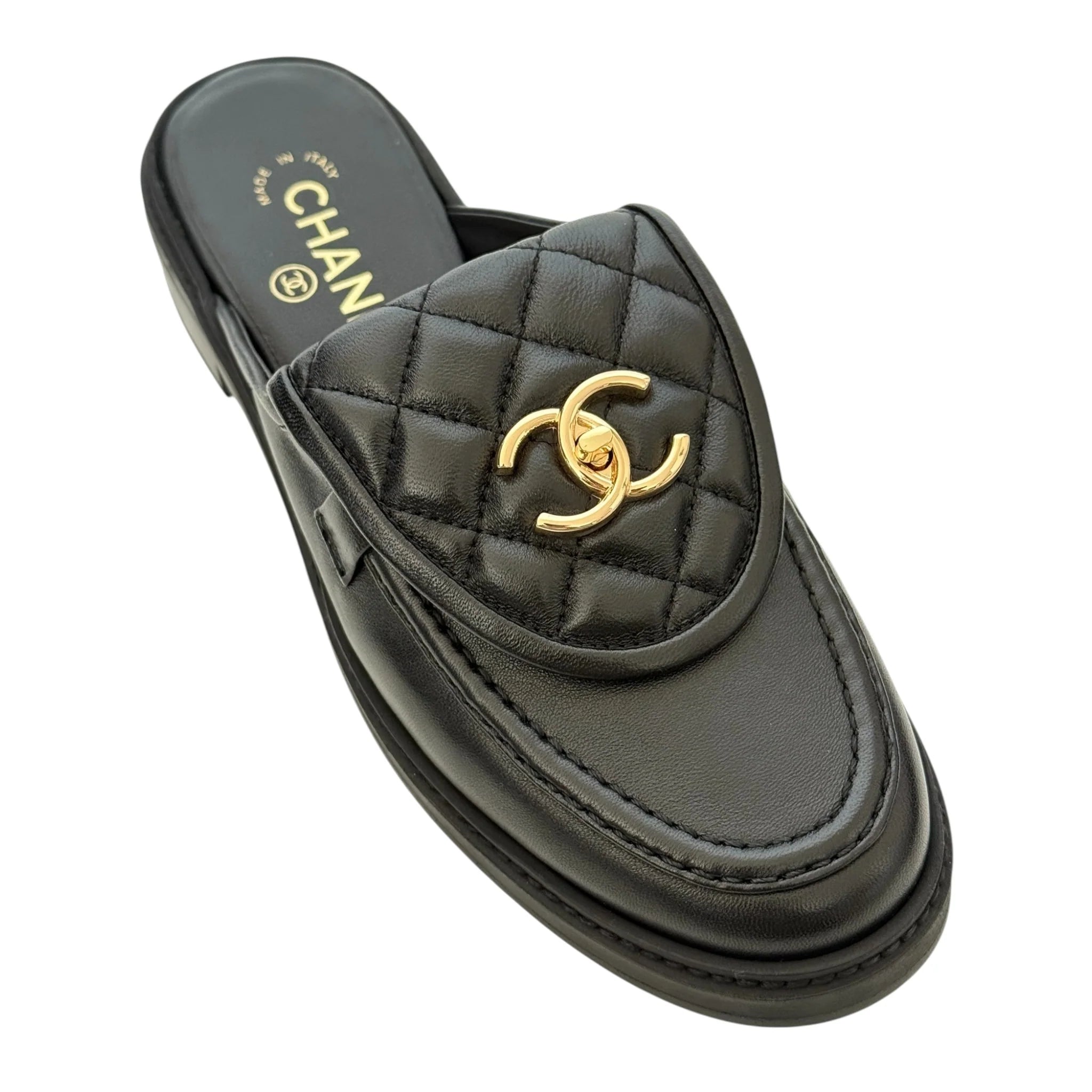 Chanel CC Black Turnlock Mules - 39