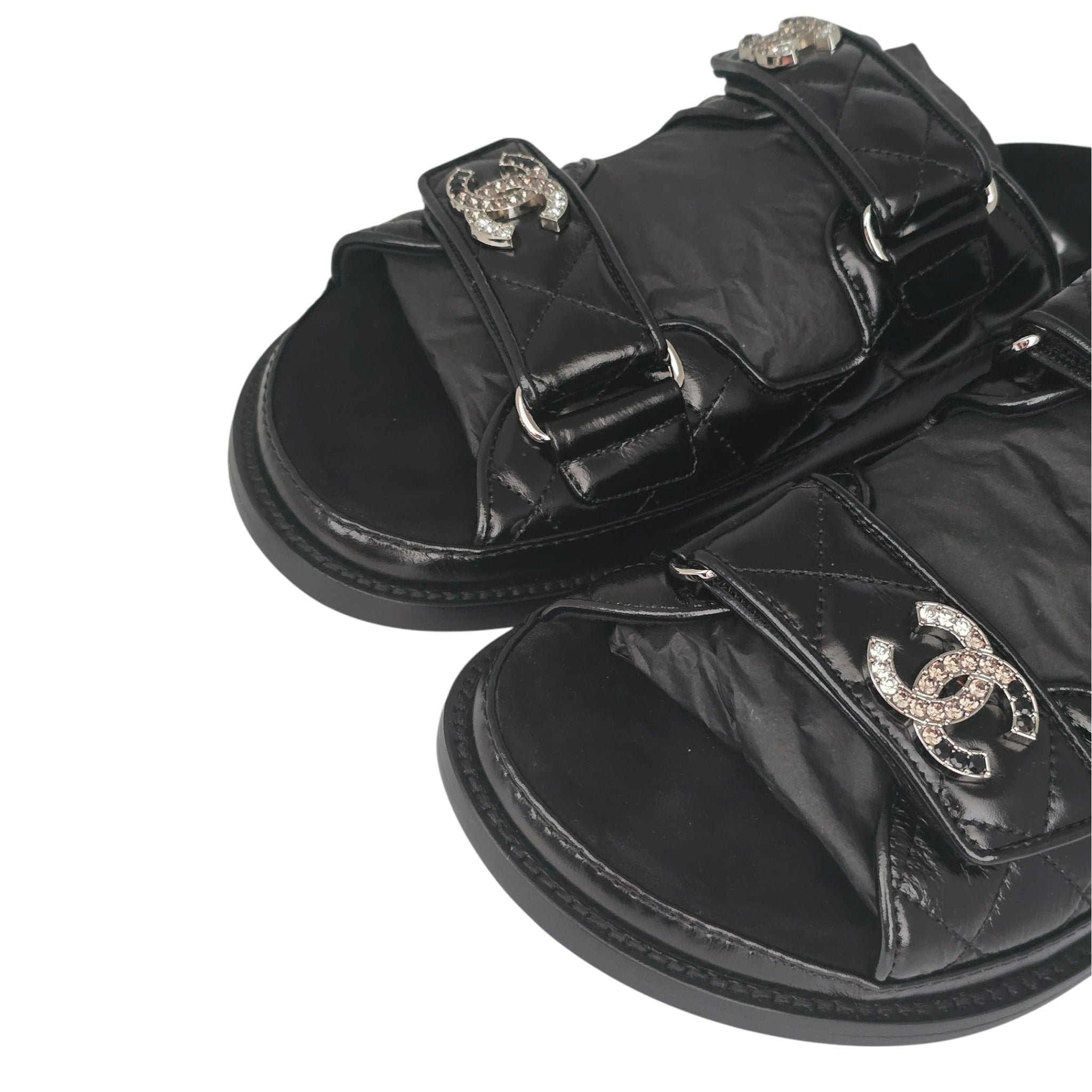 Chanel CC Dad Backless Black Quilt Sandals