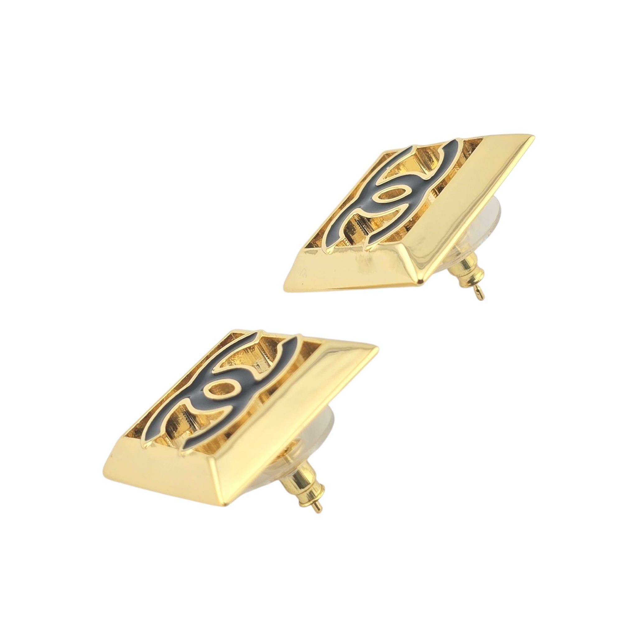 Chanel CC Square Gold Black Earrings 2024 CHANEL