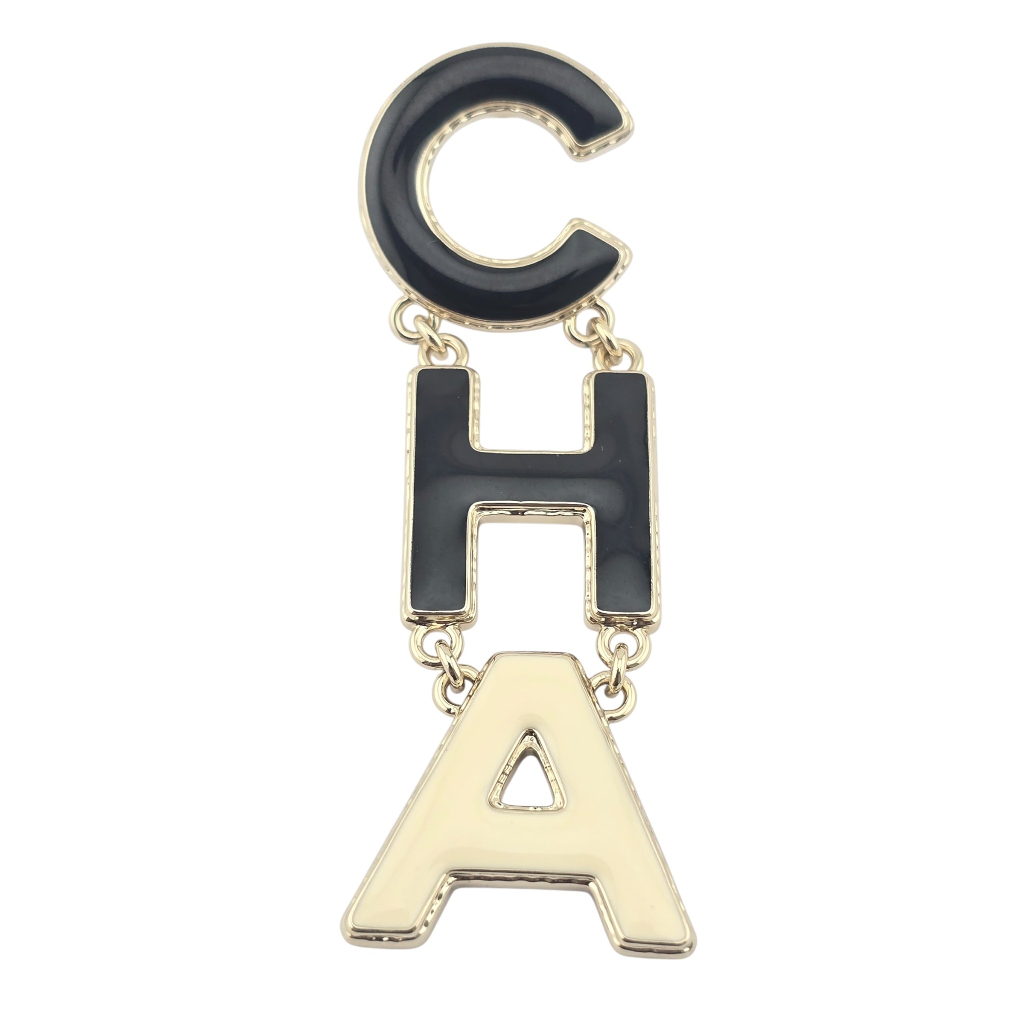 Chanel Metal Enamel Cha-Nel Logo Drop Earrings Black White CHANEL