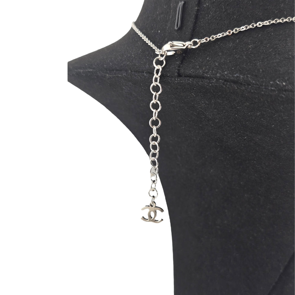 Chanel CC Crystal Heart Silver Necklace