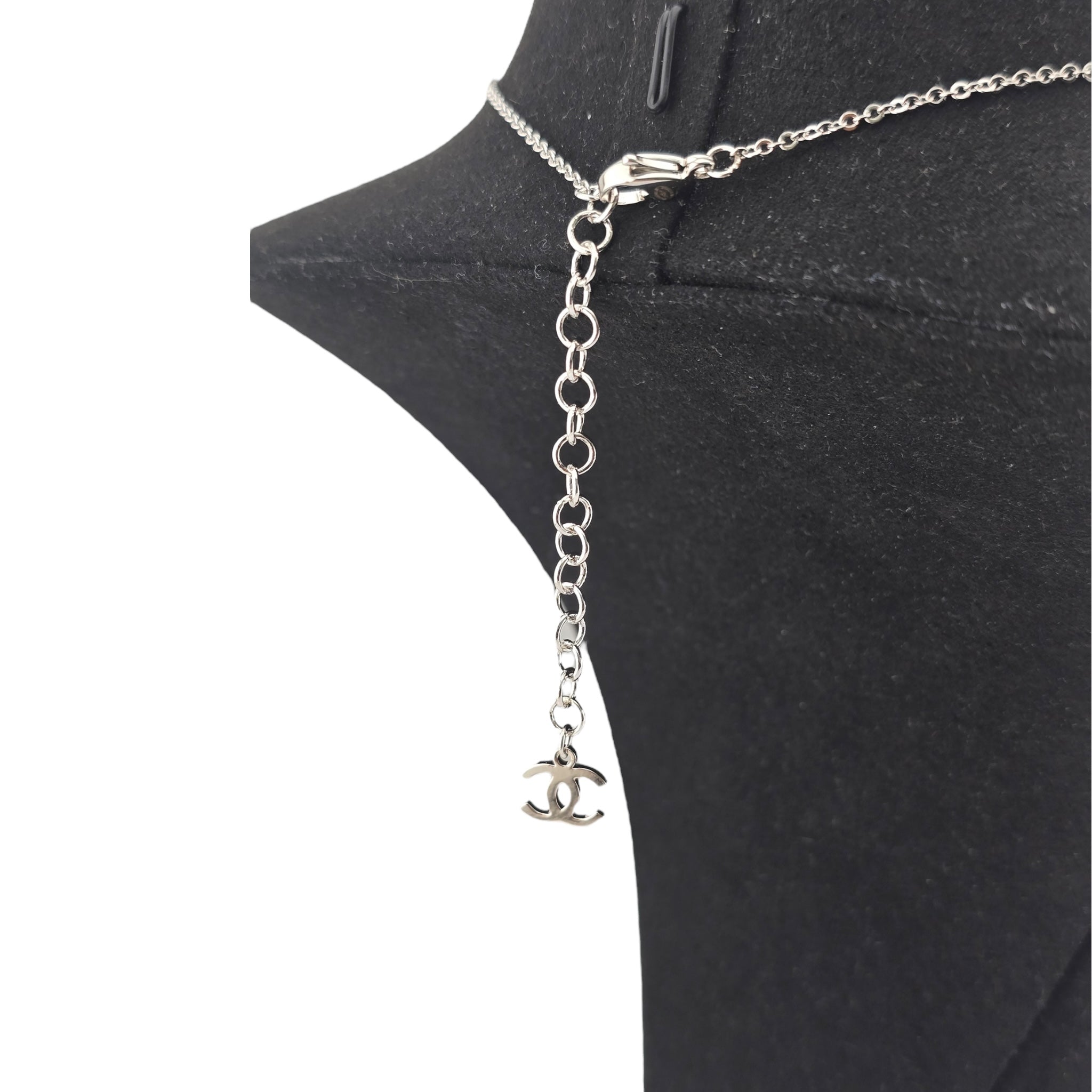 Chanel CC Crystal Heart Silver Necklace