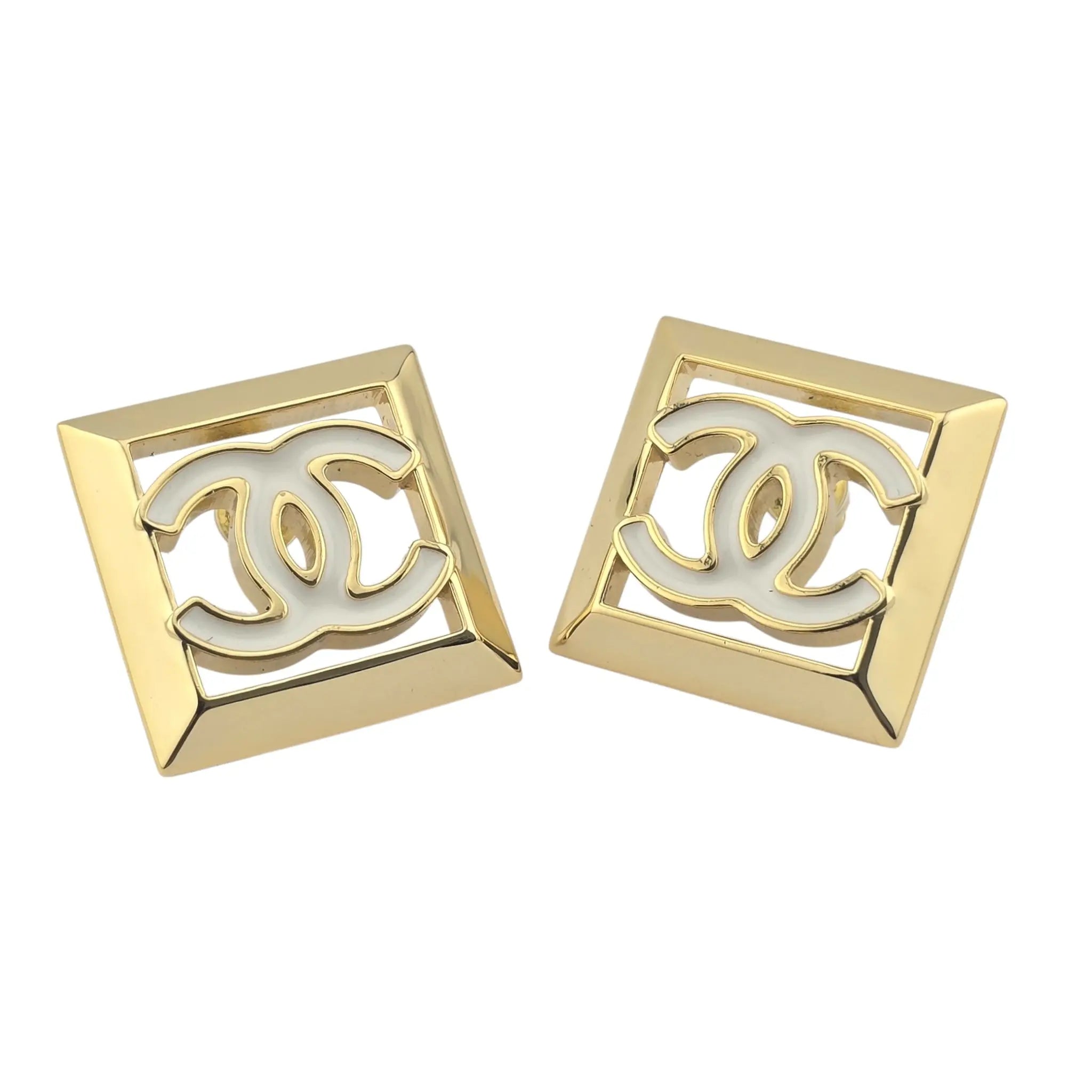 Chanel CC Square Gold White Earrings 2024 CHANEL