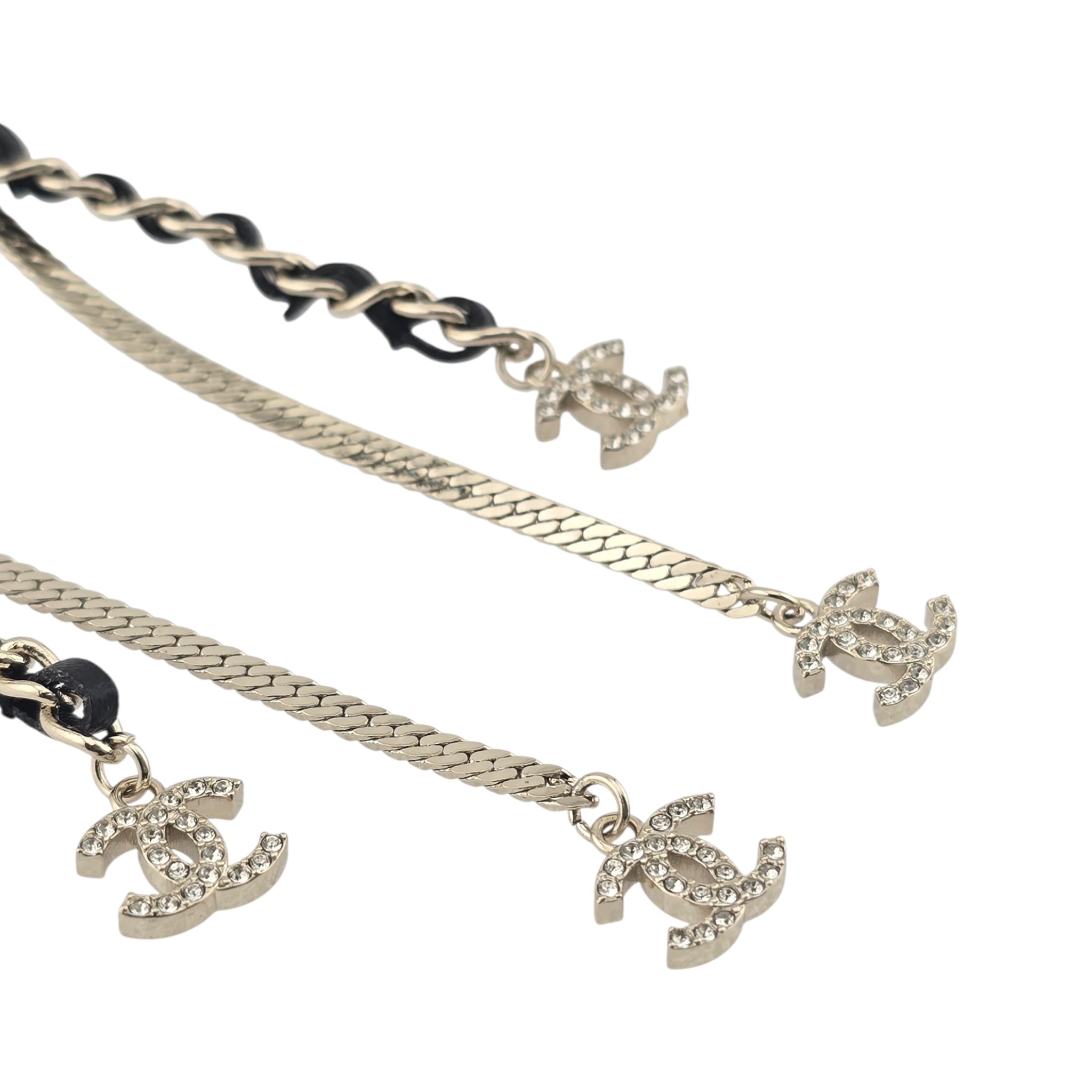 Chanel CC Leather Gold Crystal Earrings 2022