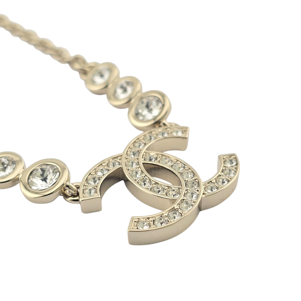 Chanel CC Metal Crystal Link Pendant Necklace Gold 2025 CHANEL