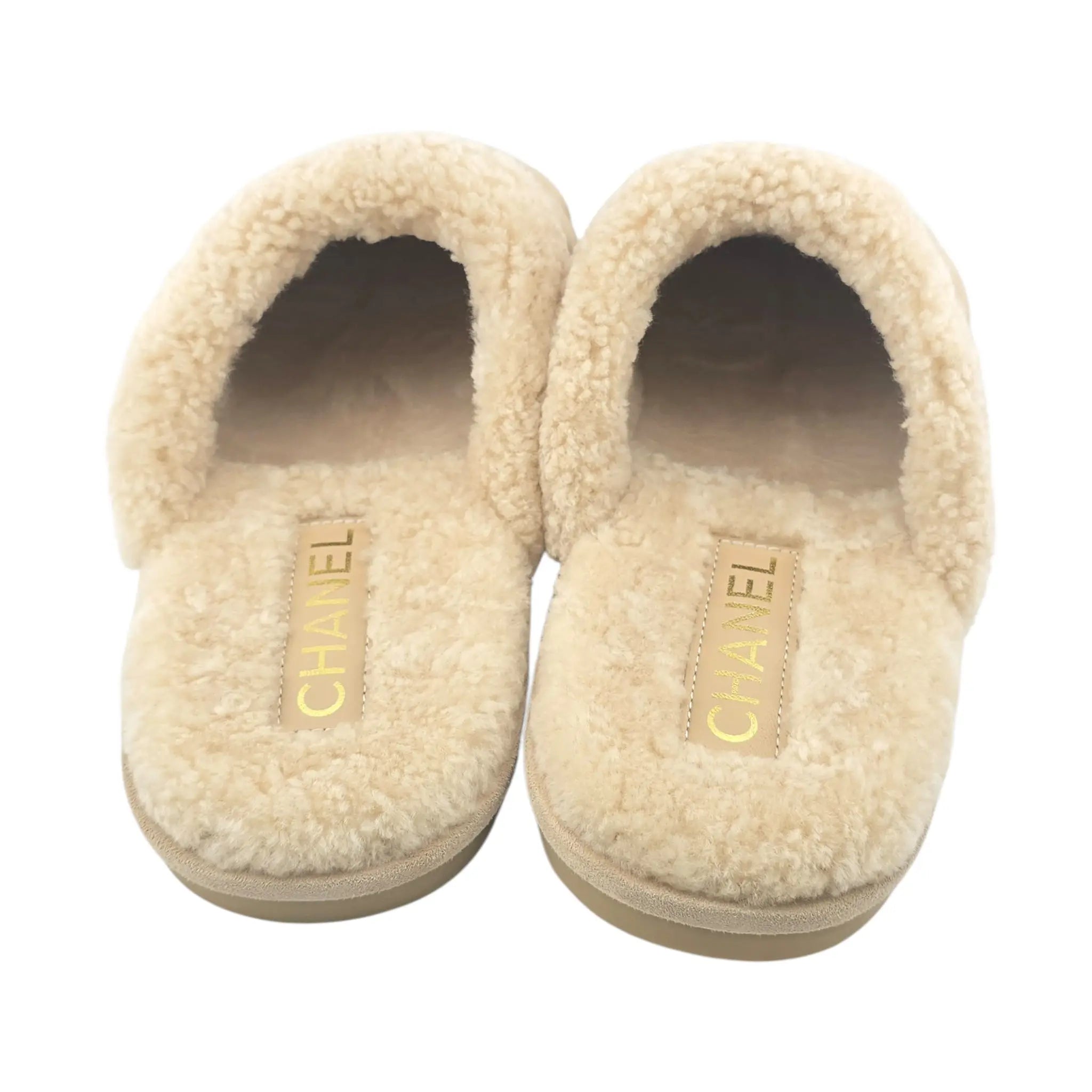 Chanel CC Suede Shearling Mule Slippers 39 UK6 CHANEL