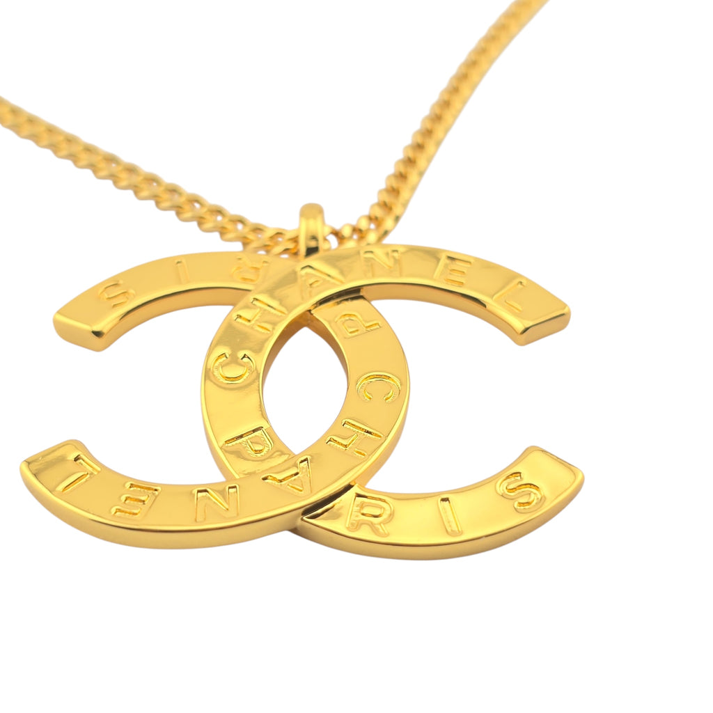 Chanel CC Gold Metal Paris Button Necklace