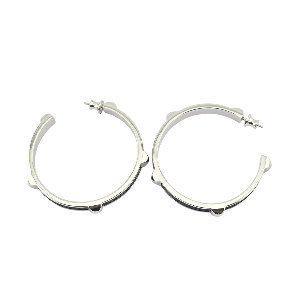 Hermes Athena Large Black Silver Earrings