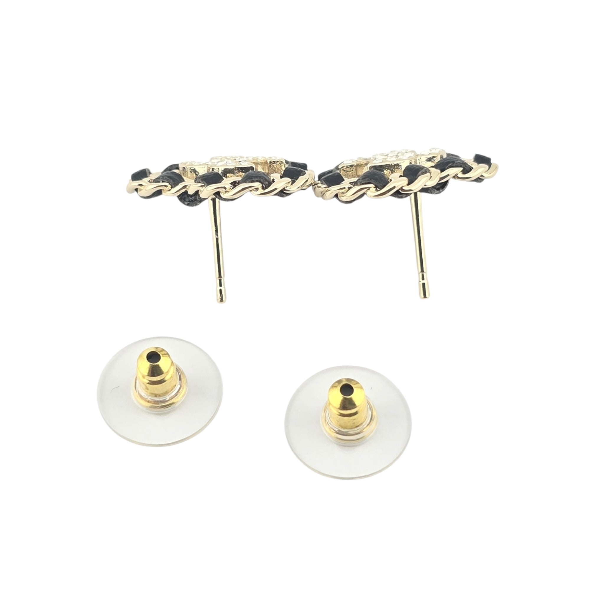 Chanel CC Black Gold Heart Stud Earrings A25