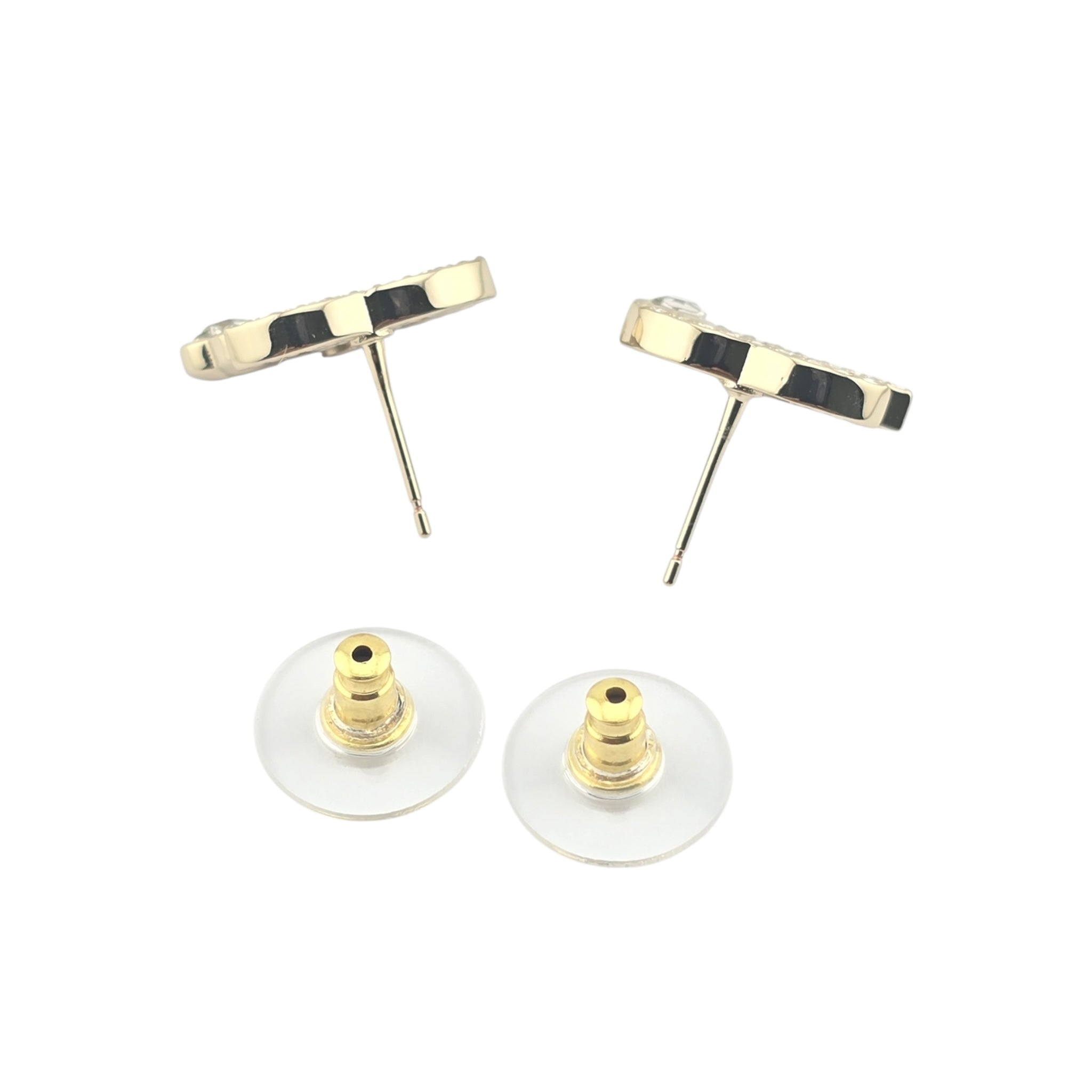 Chanel CC Gold Crystal Heart Stud Earrings 2025