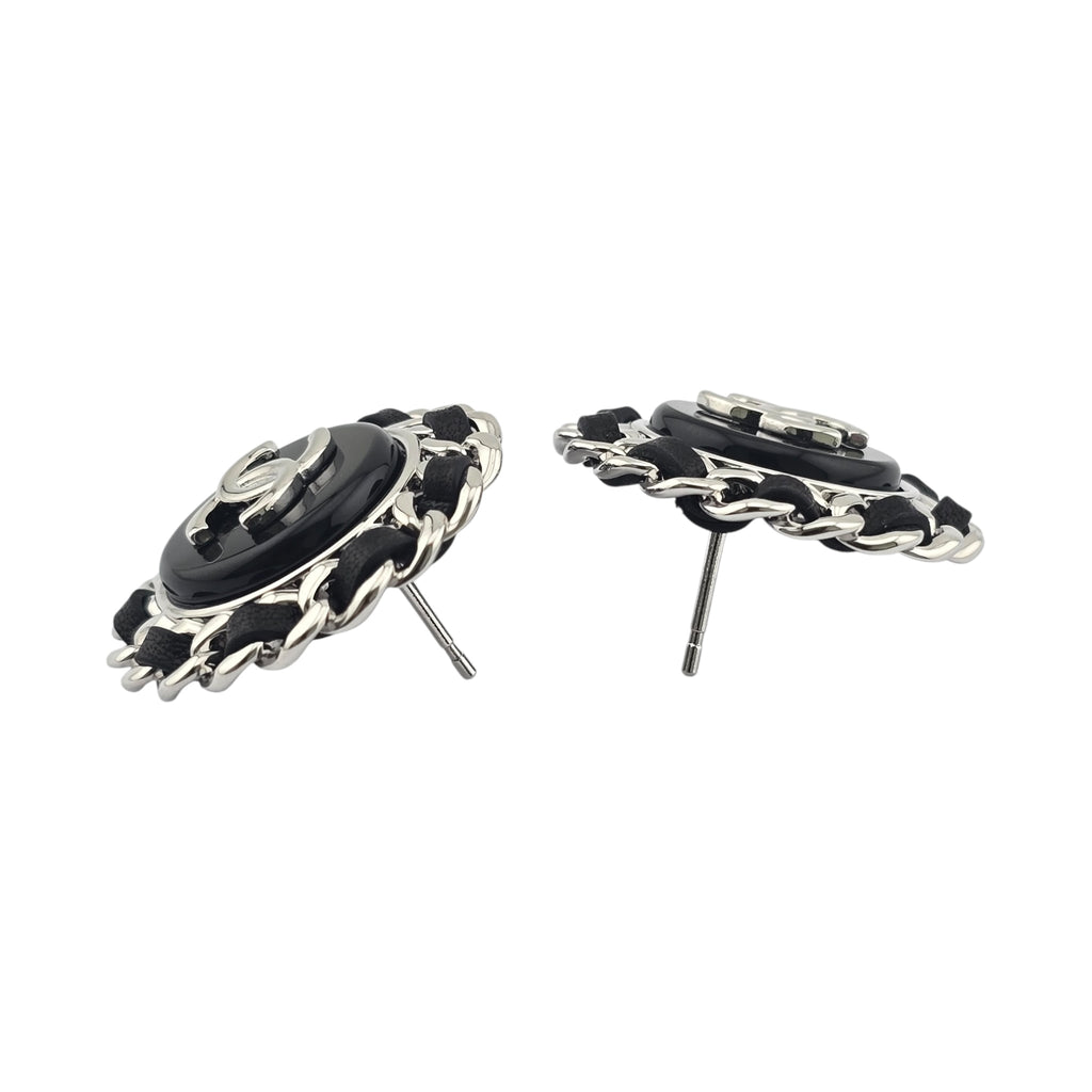 Chanel CC Round Silver Black Earrings 2025