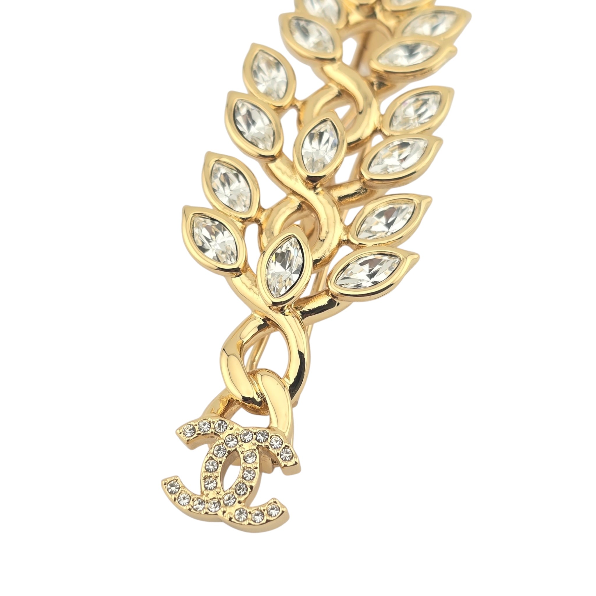 Chanel CC Gold Crystal Leaf Hair Pin 2022