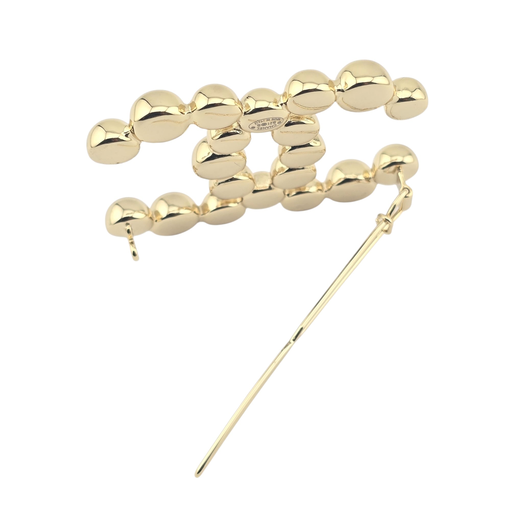 Chanel CC Metal Beaded Hair Clip Gold