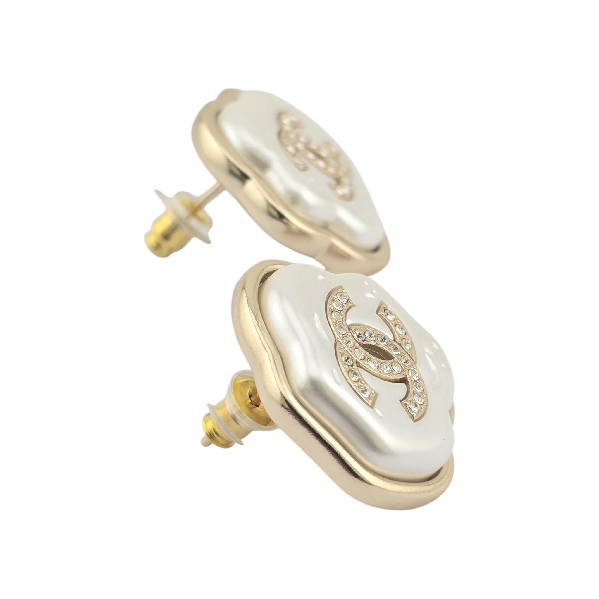 Chanel CC White Resin Stud Earrings 2025
