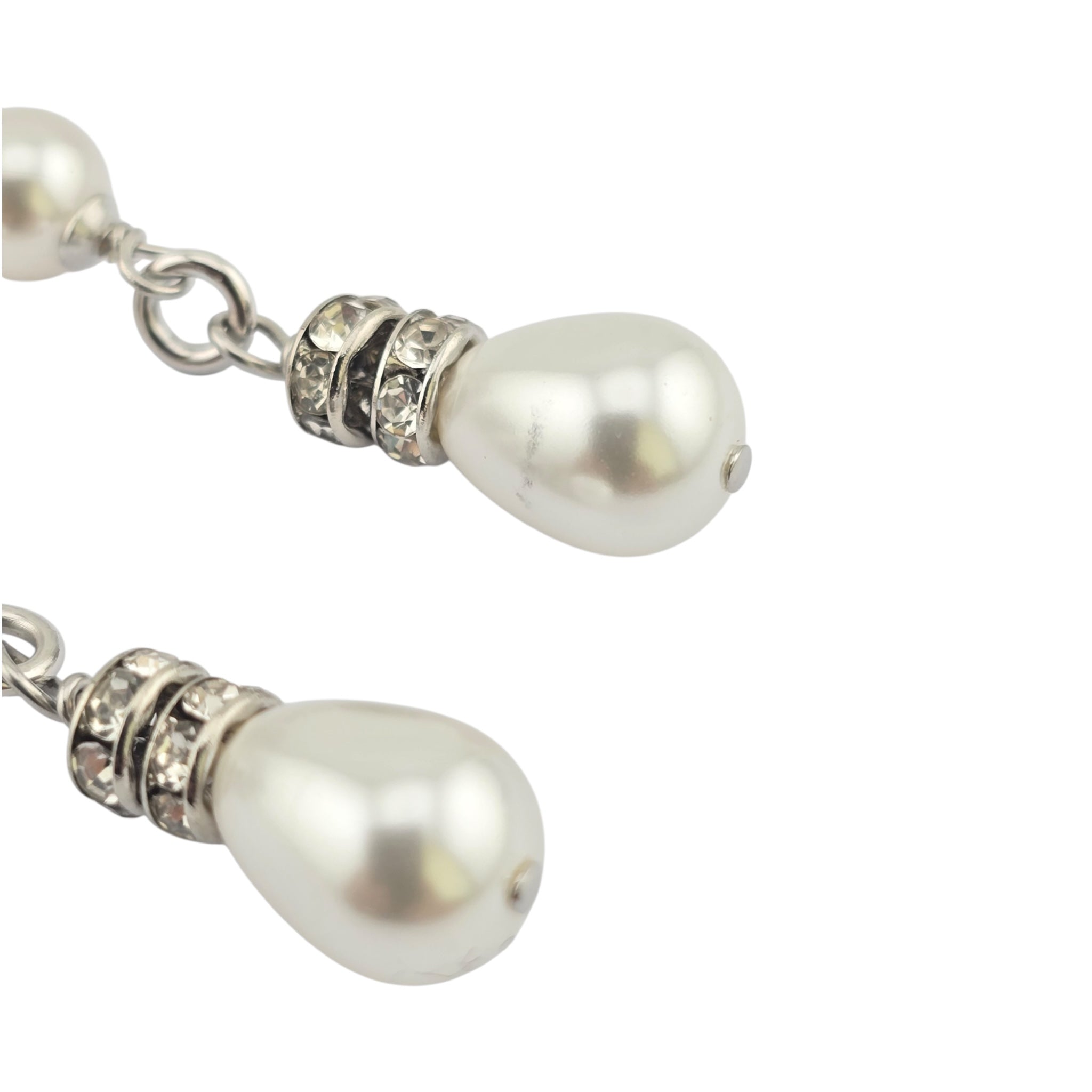 Chanel CC Silver Faux Pearl Drop Earrings 2024