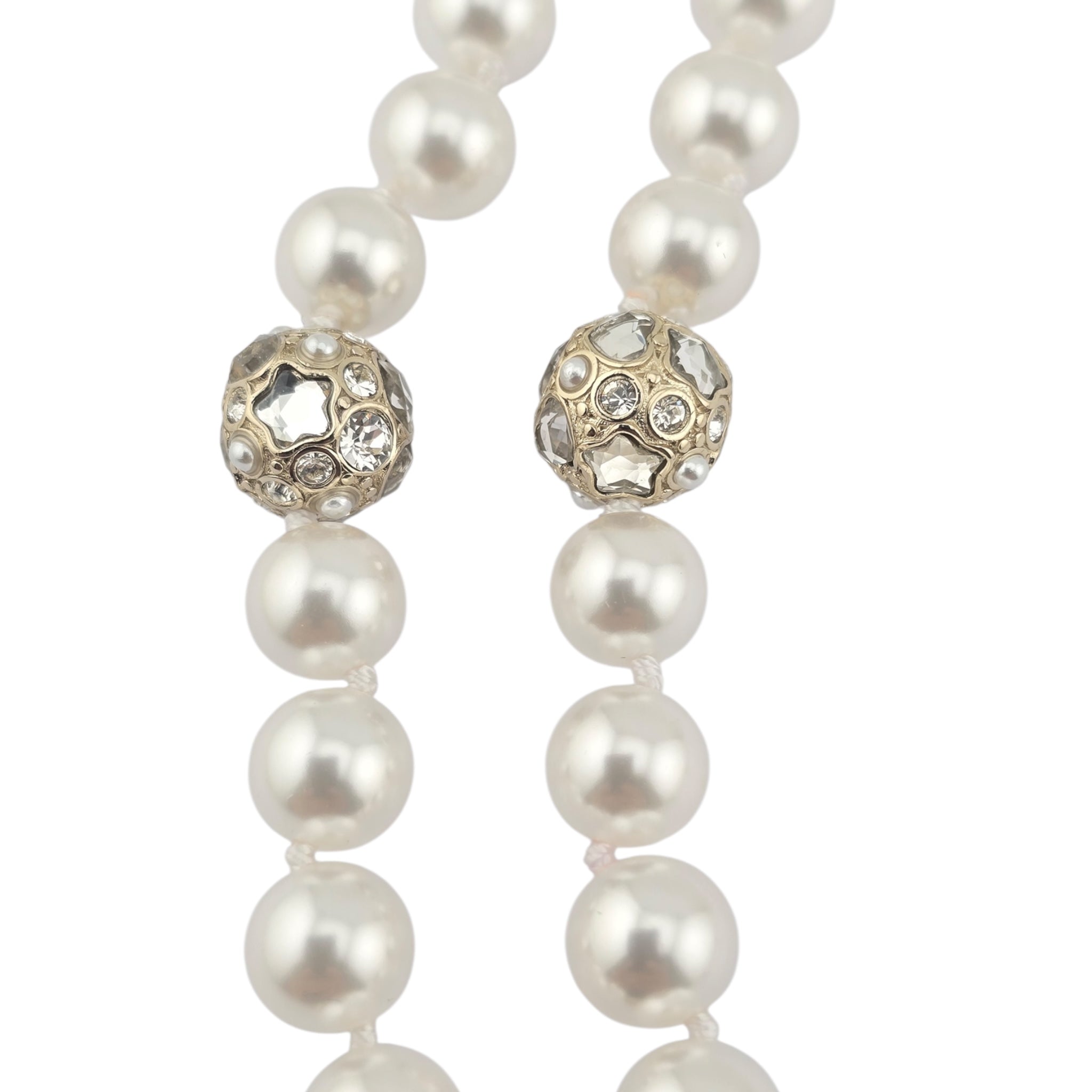 Chanel CC Faux Pearl Crystal Long Necklace 2025