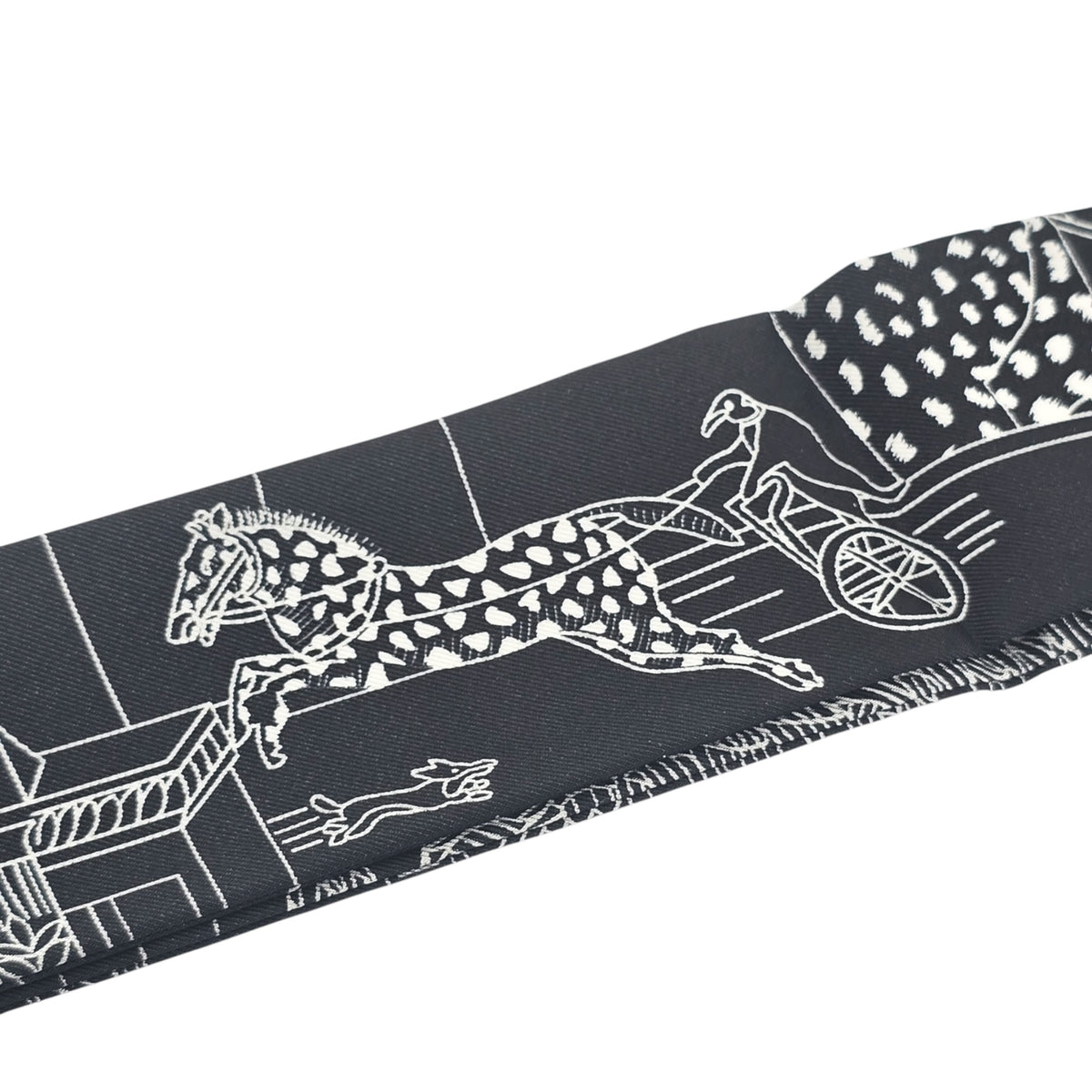 Hermes Silk Animapolis Twilly Black White