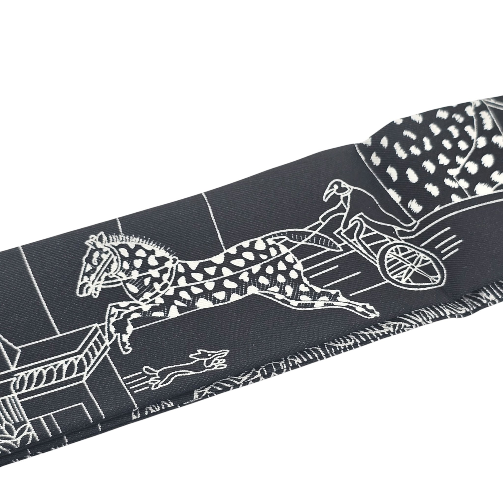Hermes Silk Animapolis Twilly Black White