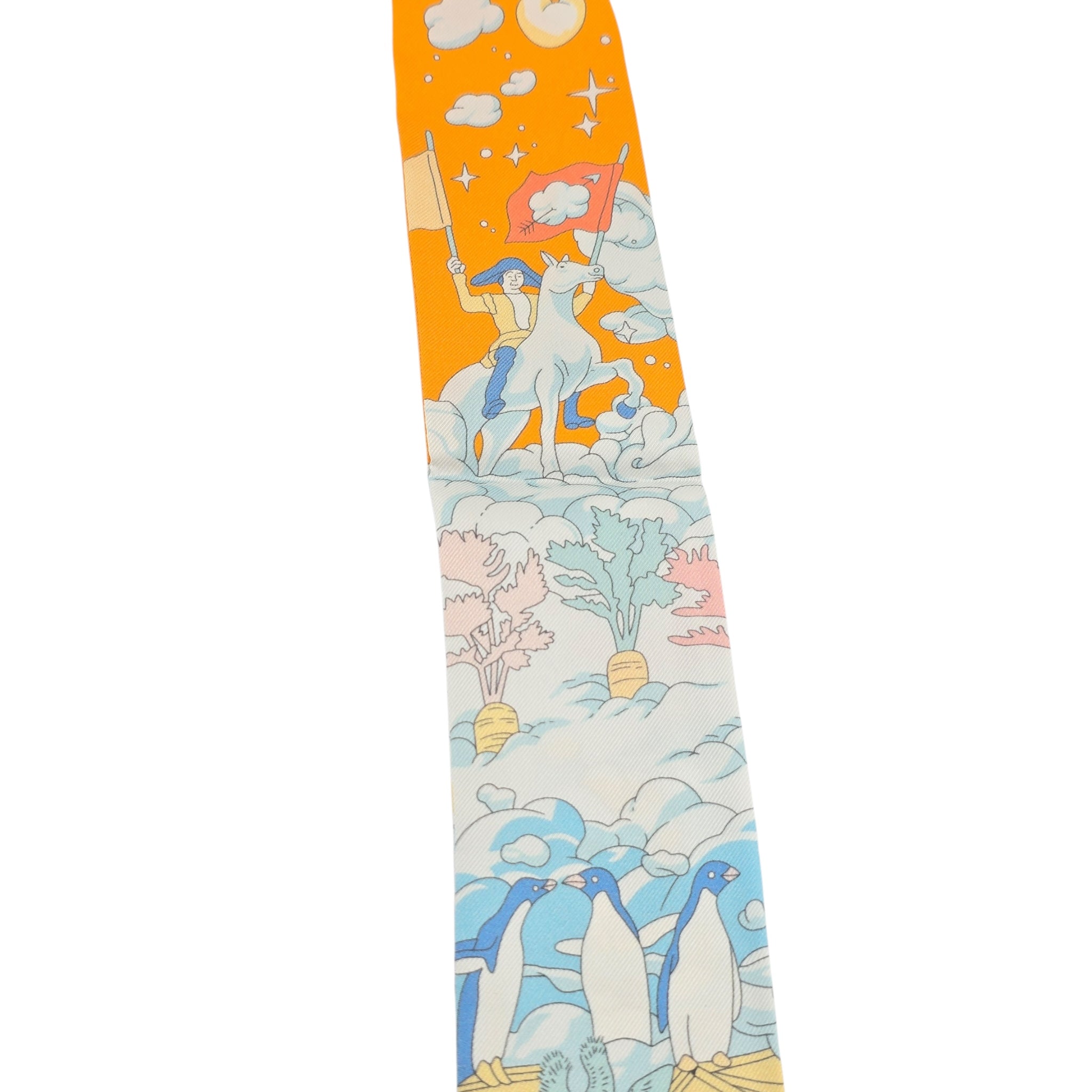 Hermes Silk Sur Mon Nuage Twilly Apricot Bleu Multicolor