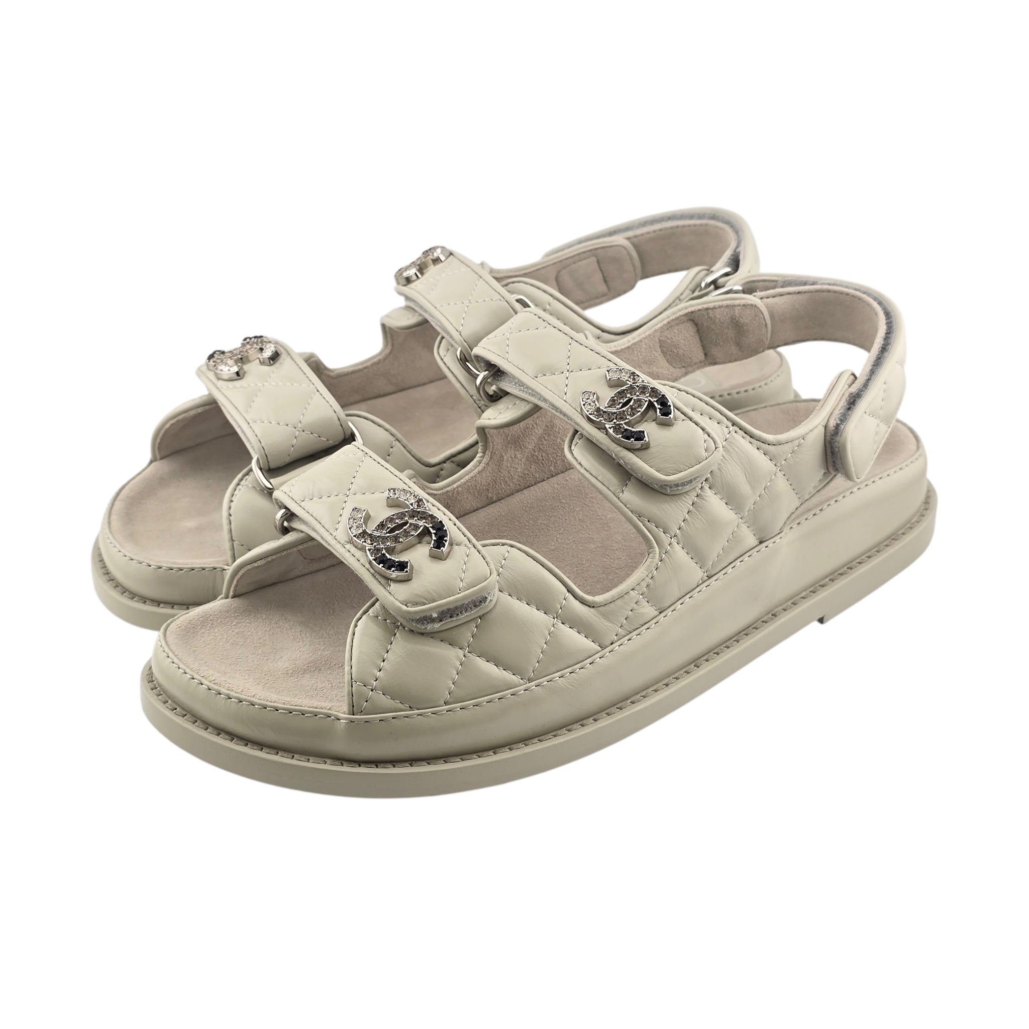 Chanel CC Cream White Lambskin Dad Sandals - 39