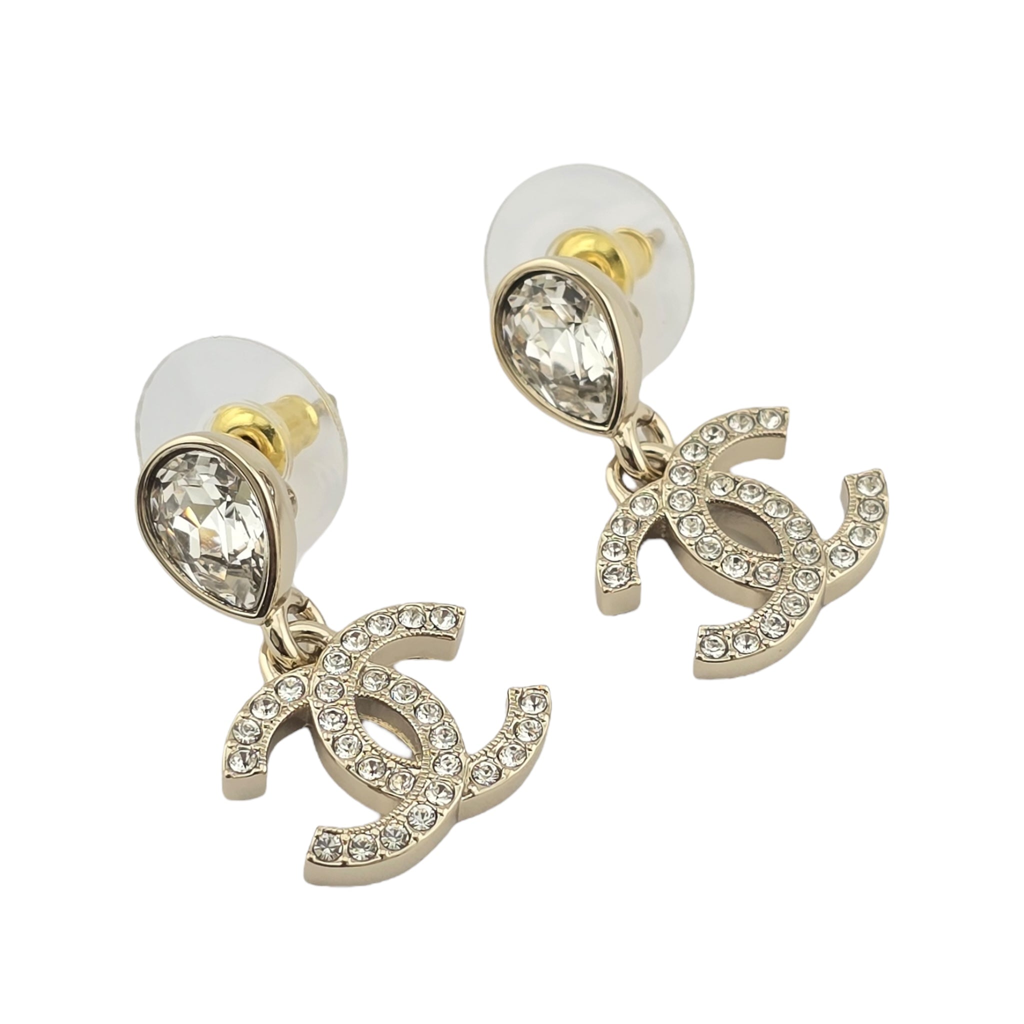 Chanel CC Crystal Drop Earrings Gold 2025