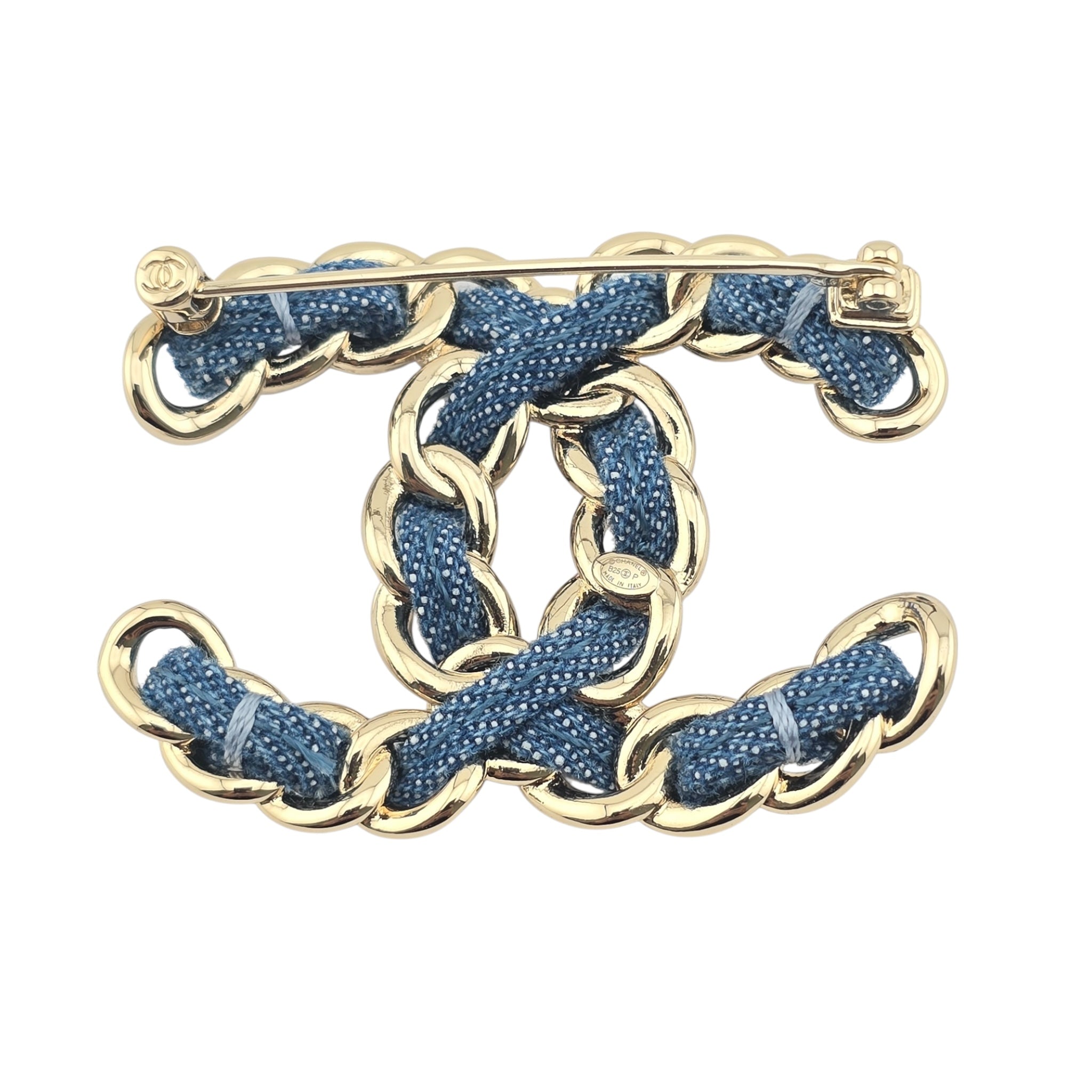 Chanel Denim Chain CC Brooch Blue Gold 2025