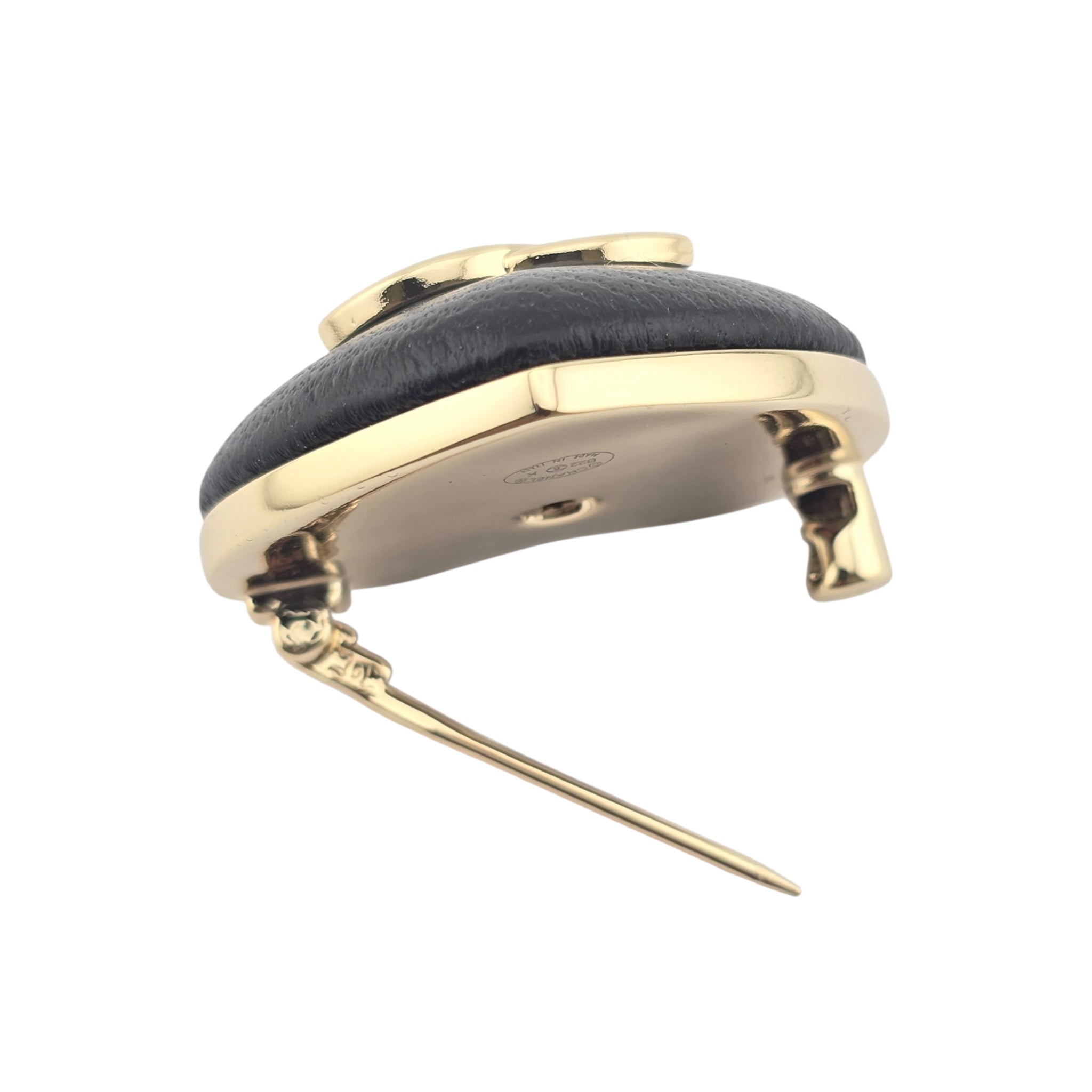 Chanel Lambskin CC Heart Brooch Black Gold B22