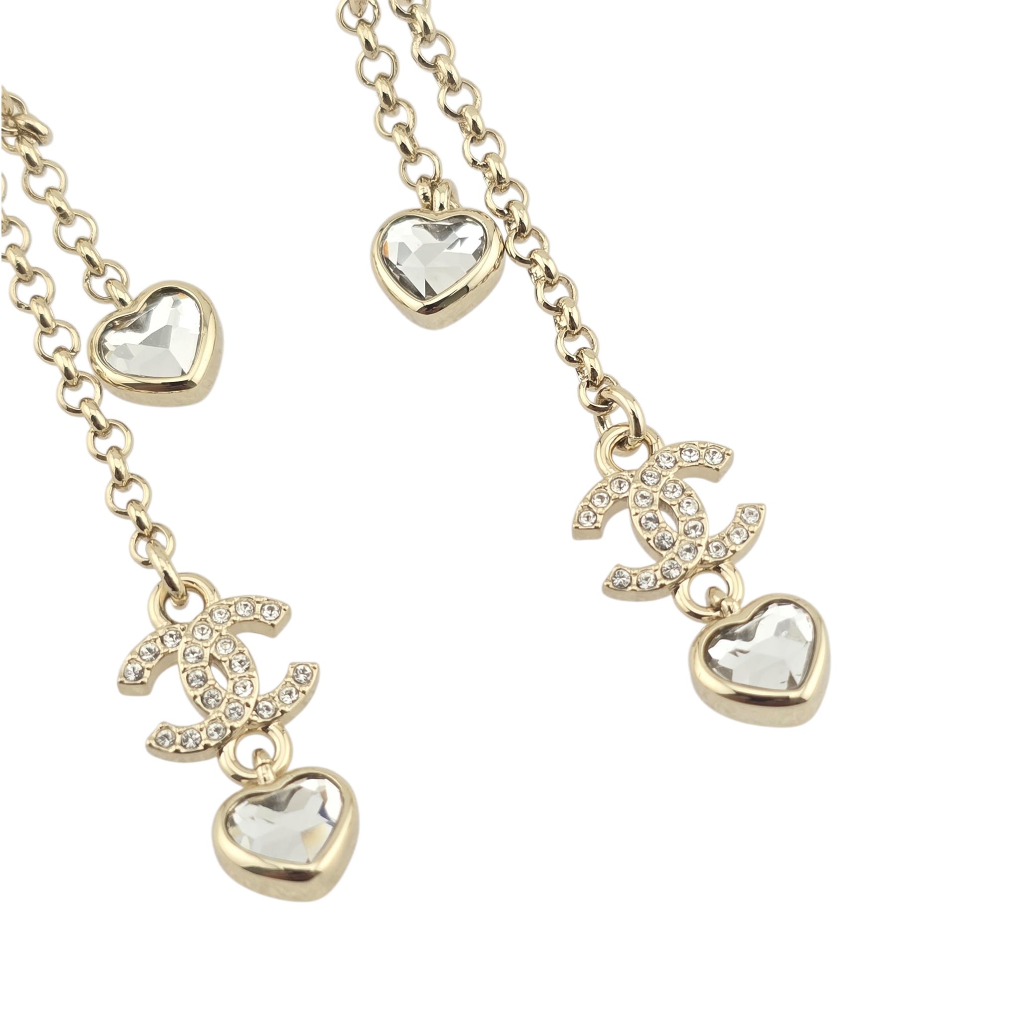 Chanel CC Gold Dangle Heart Crystal Earrings 2025