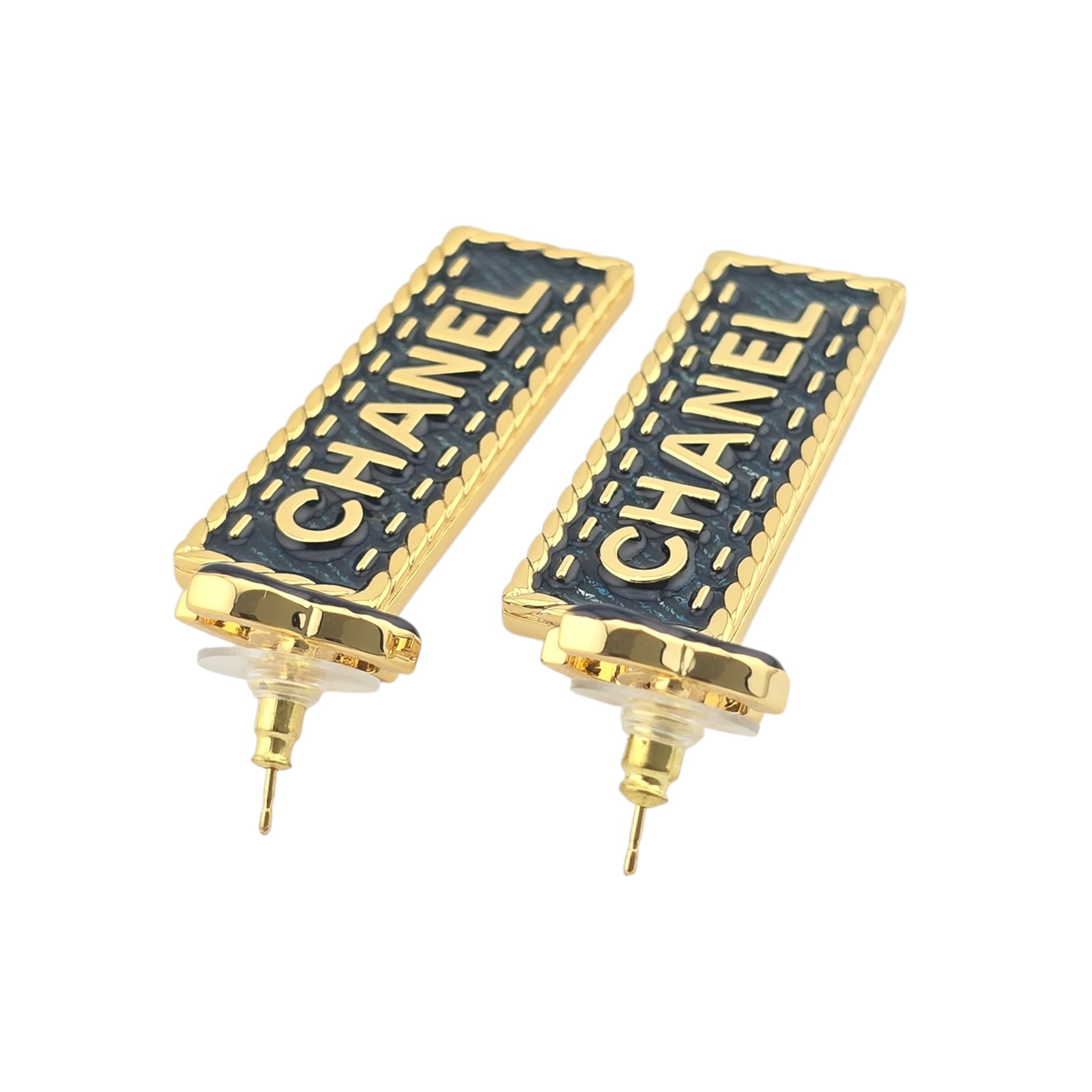 Chanel CC Denim Dangle Gold Earrings 2024