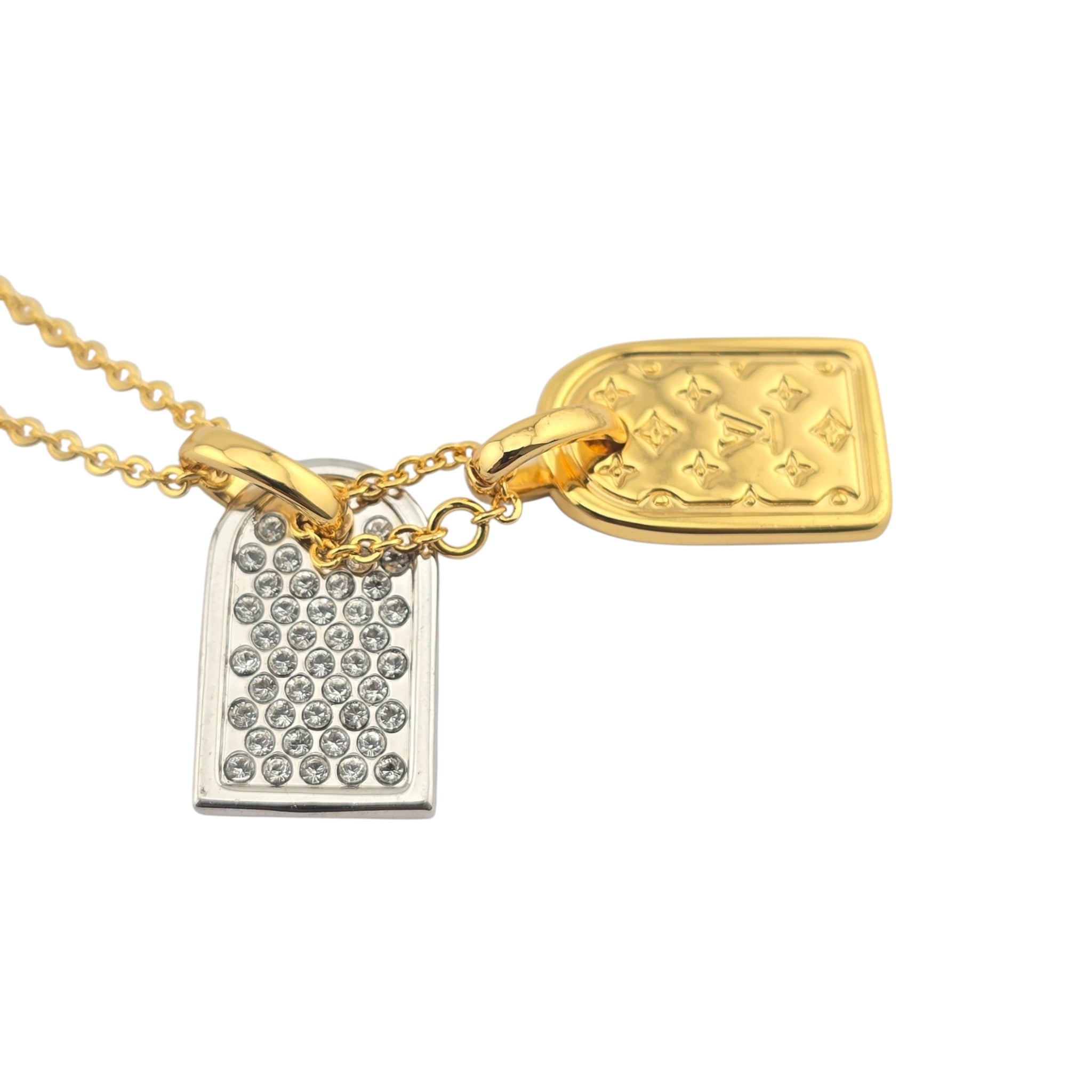 Louis Vuitton LV Nanogram Name Tag Necklace Gold