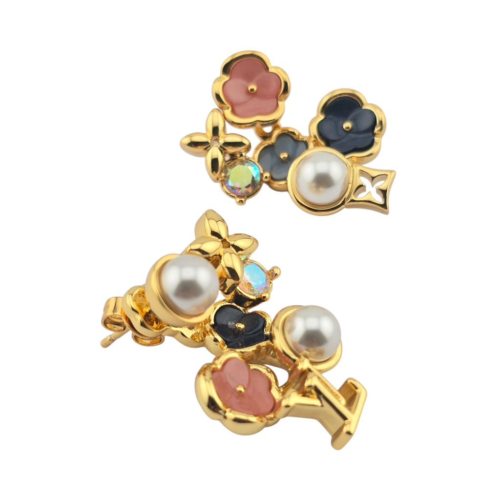 Louis Vuitton LV Metal Crystal Pearl Botanica Earrings Gold LOUIS VUITTON