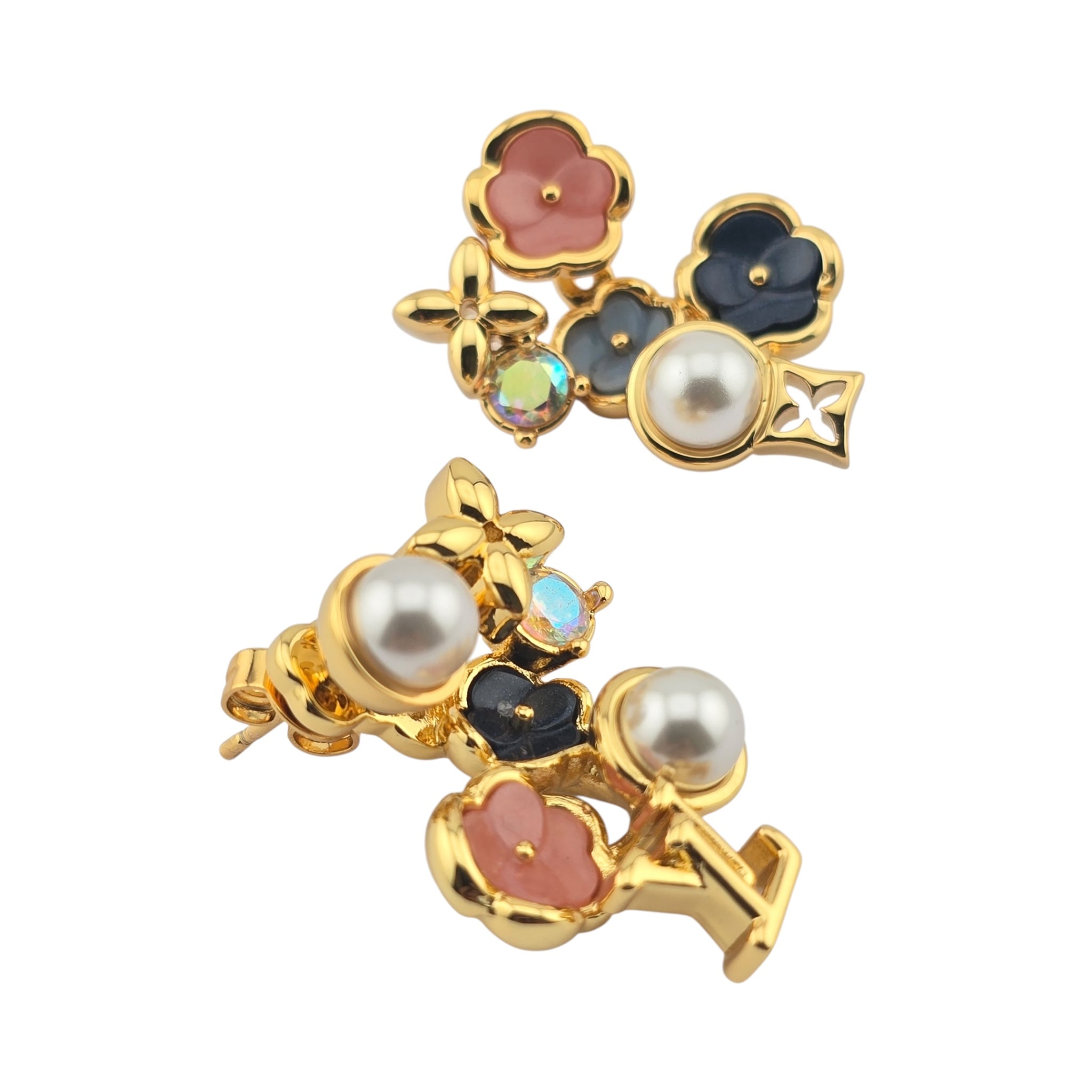 Louis Vuitton LV Metal Crystal Pearl Botanica Earrings Gold LOUIS VUITTON
