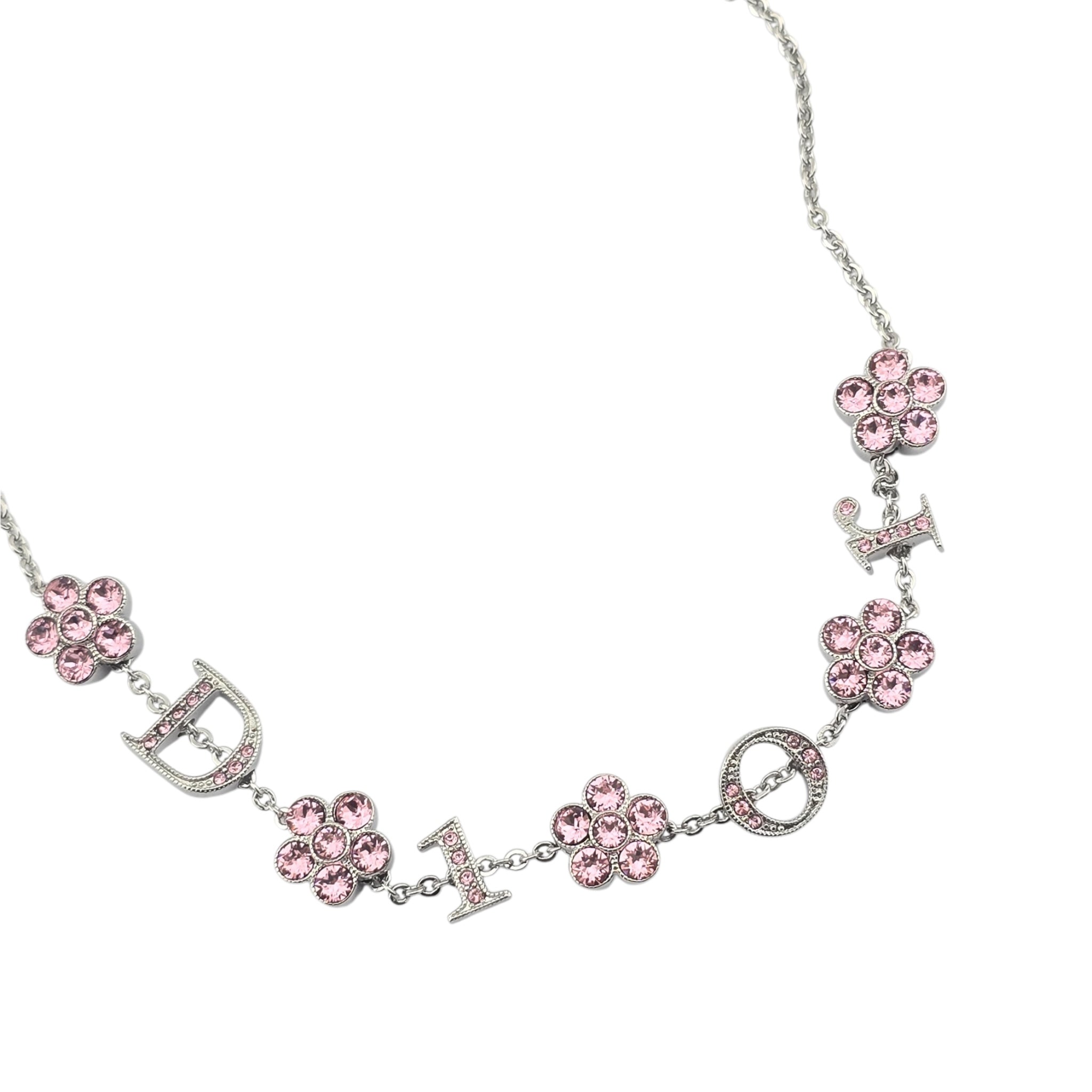 Christian Dior Crystal Flower Silver Pink Choker Necklace DIOR