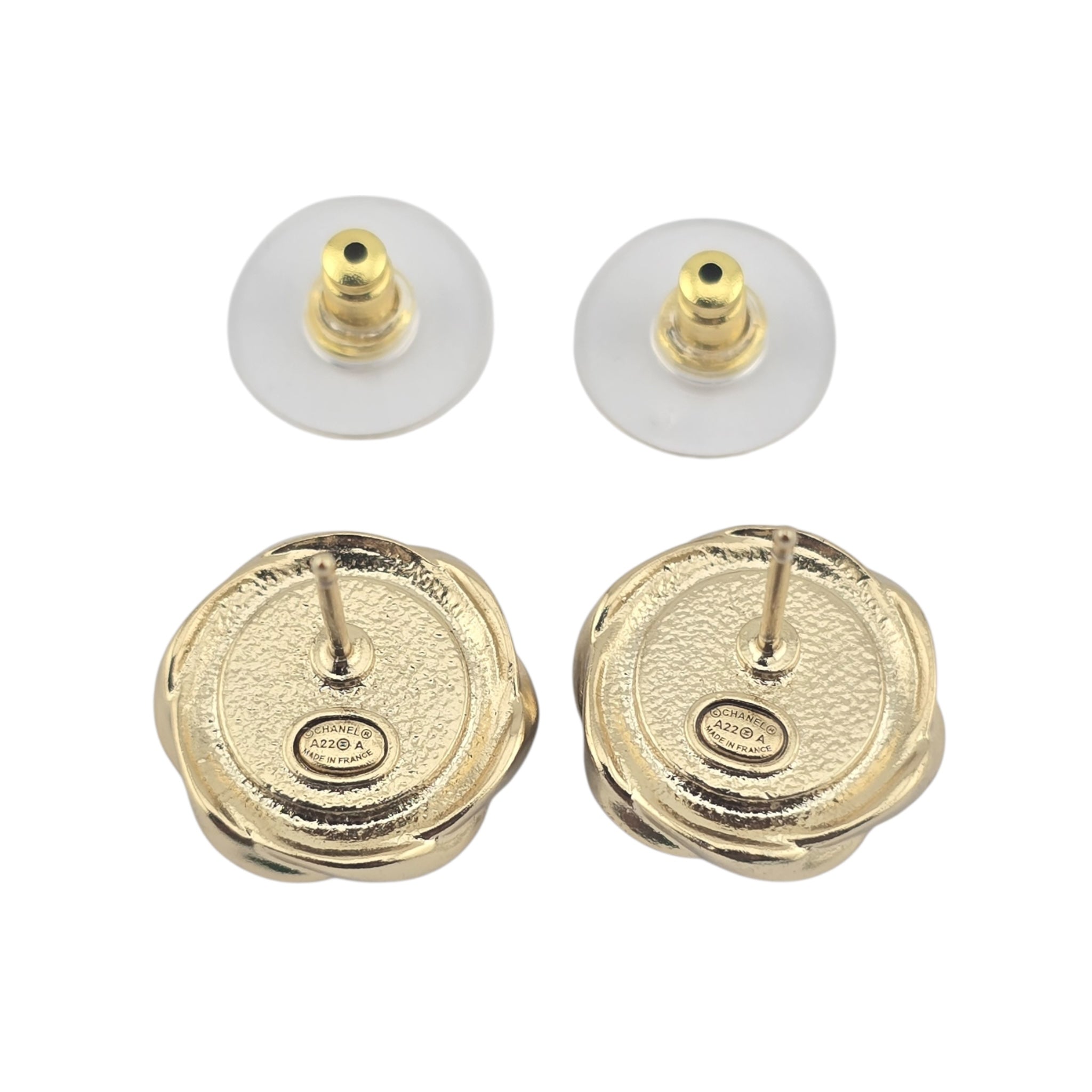 Chanel CC Resin Round Earrings Gold Black A22 CHANEL