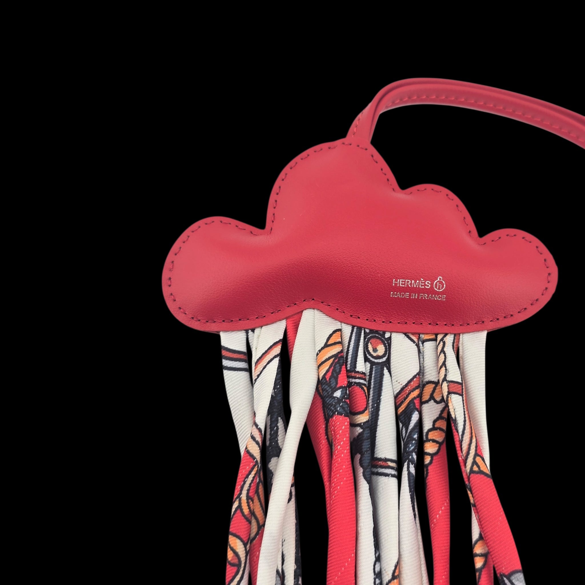 Hermes Red Rouge Swift Silk Twill Cord Cloud Charm HERMES