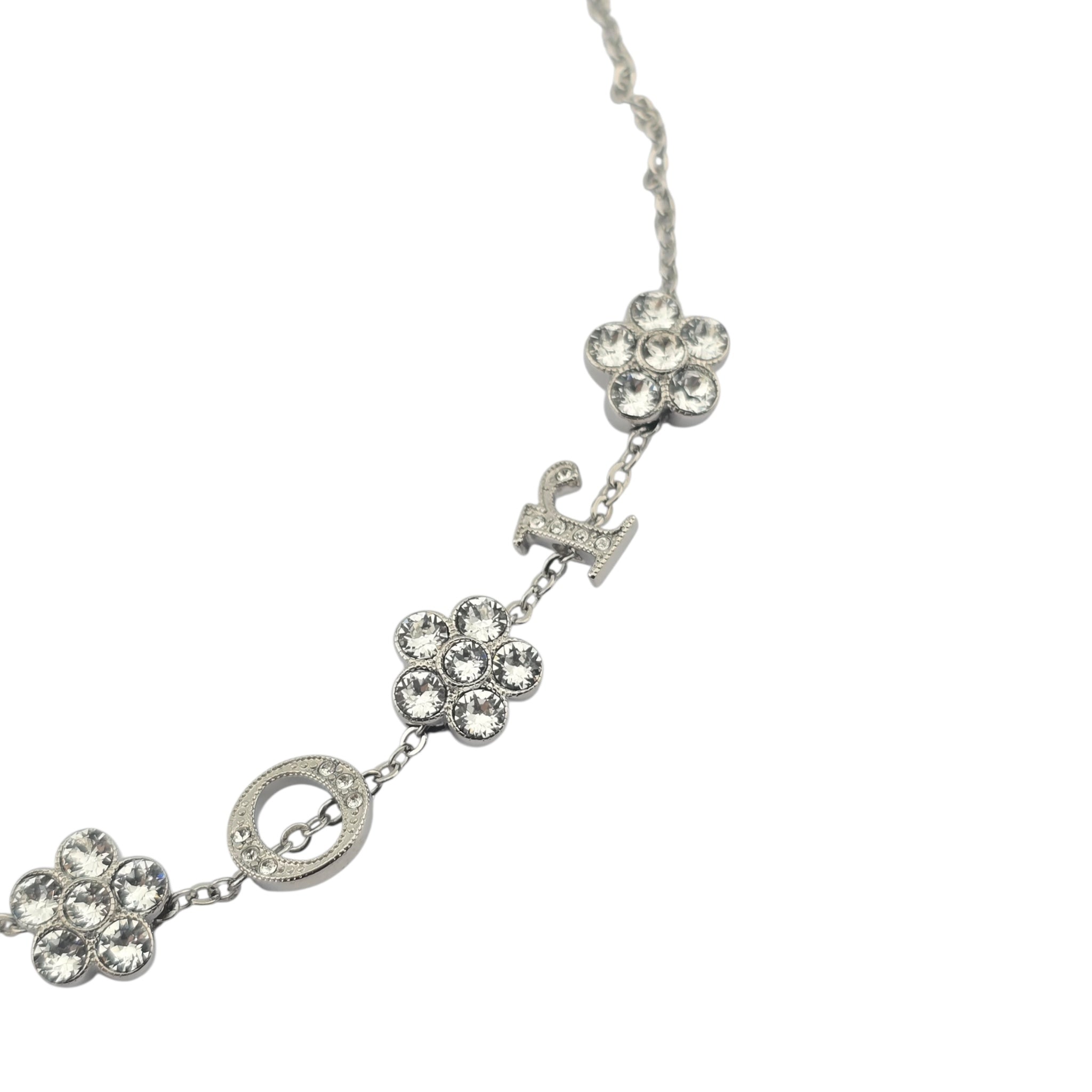 Christian Dior Crystal Flower Silver Choker Necklace DIOR