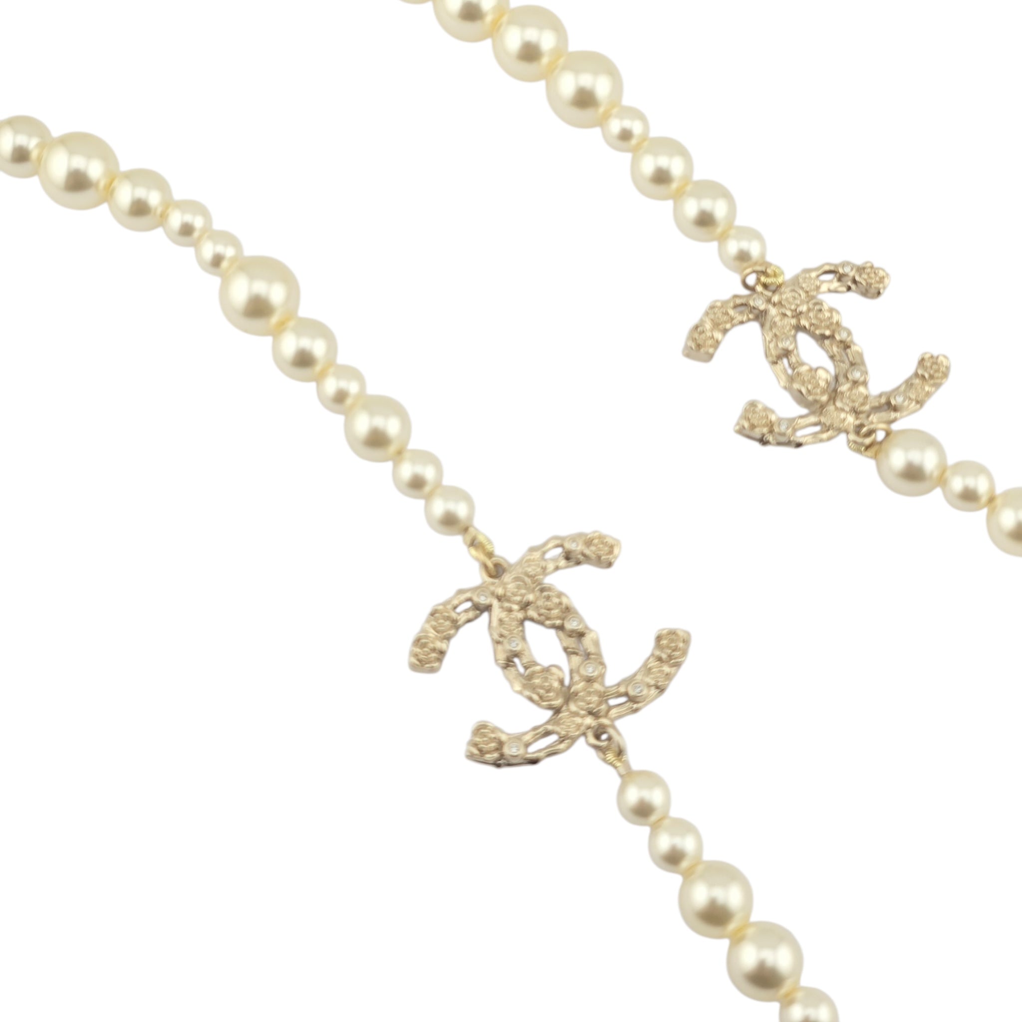 Chanel CC Faux Pearl Crystal Long Floral Necklace 2021 CHANEL