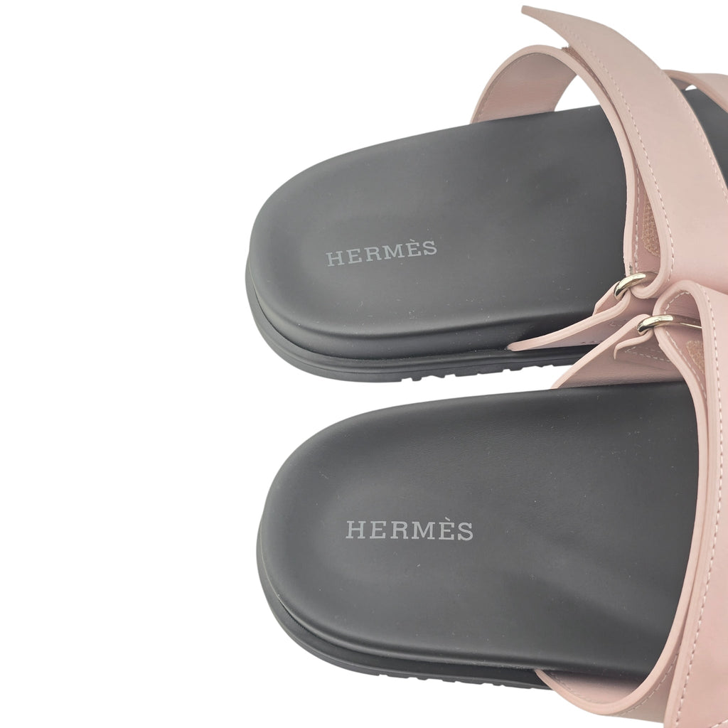 Hermes Chypre Leather Sandal Rose Cancan 39 UK6 HERMES
