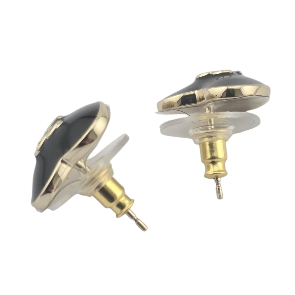 Chanel CC Black Gold Heart Earrings 2025 CHANEL