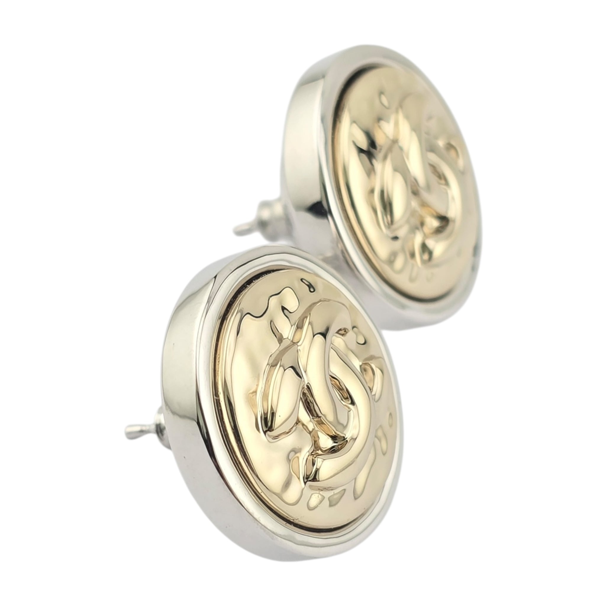 Chanel CC Stud Silver Gold Round Earrings 2025 CHANEL