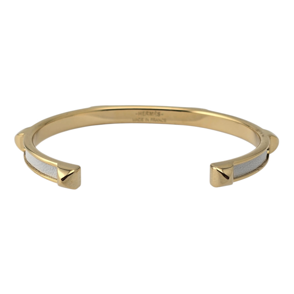 Hermes Athena White Gold Leather Bracelet HERMES