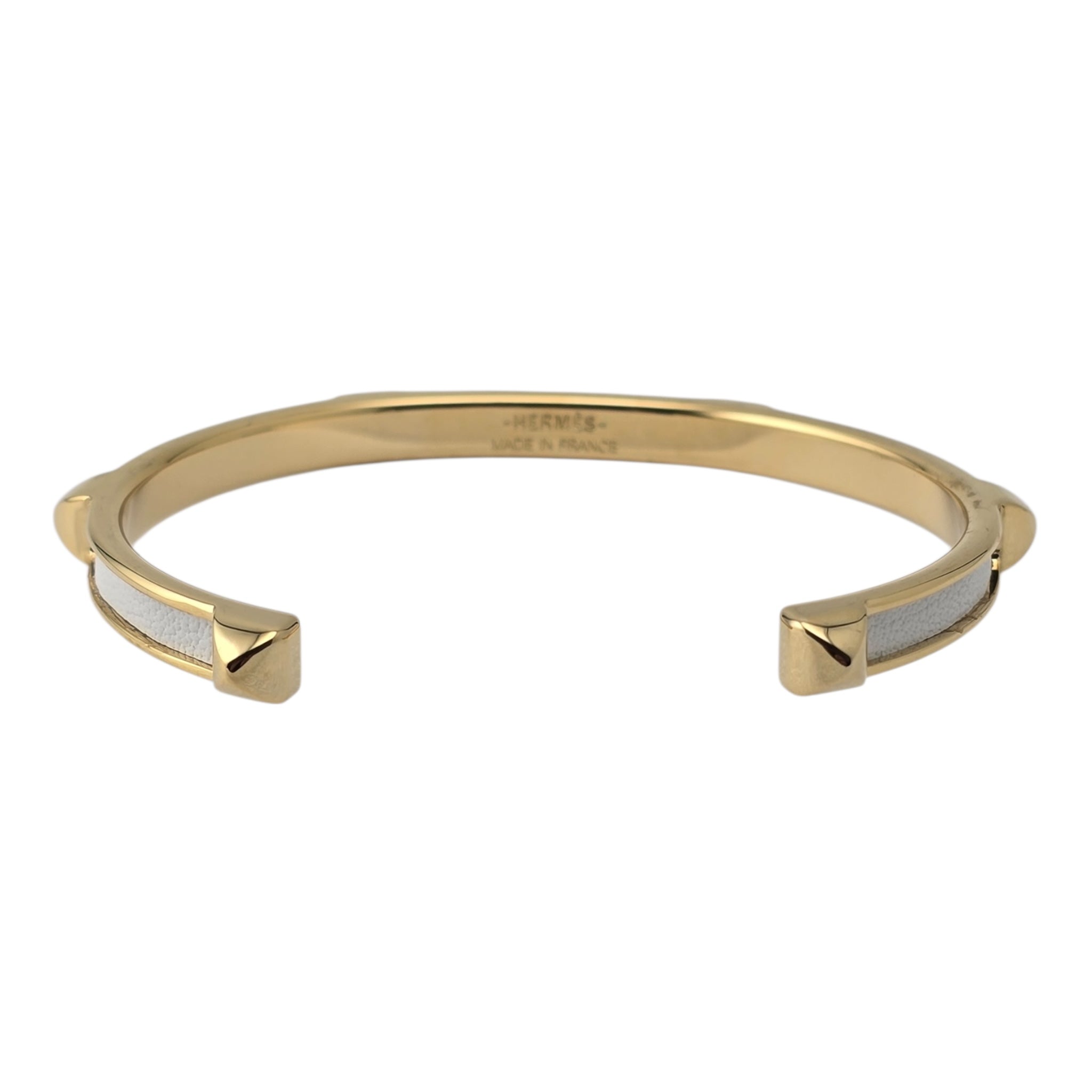 Hermes Athena White Gold Leather Bracelet HERMES