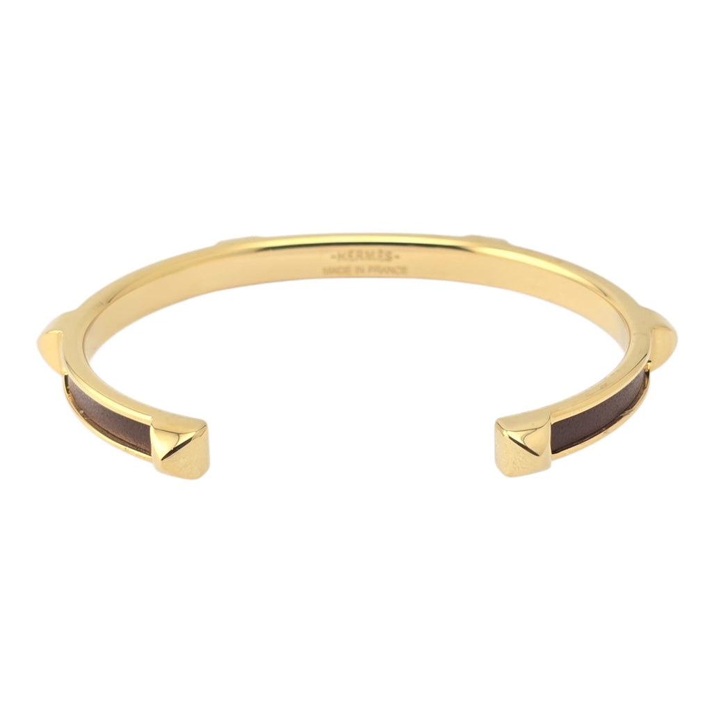 Hermes Athena Brown Gold Leather Bracelet HERMES