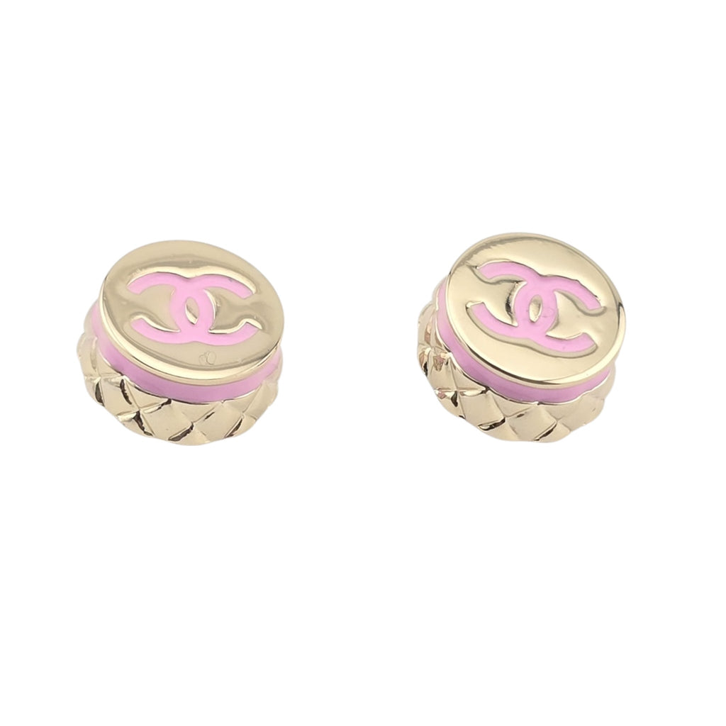 Chanel CC Stud Gold Pink Round Earrings B25 CHANEL
