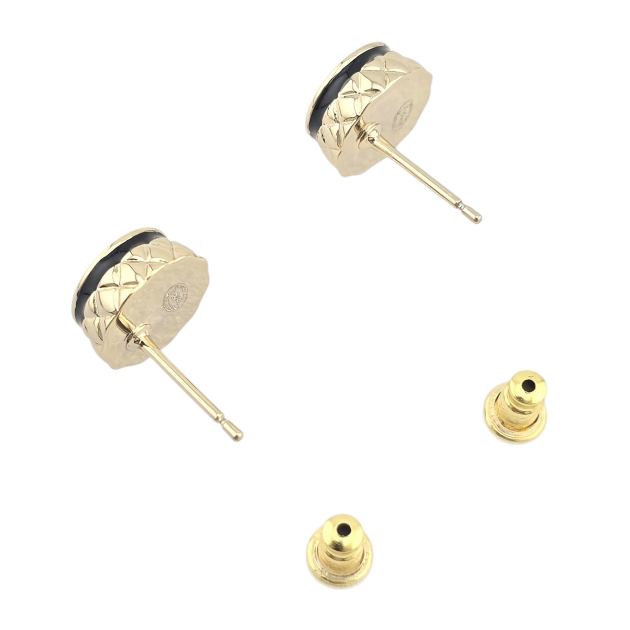 Chanel CC Stud Gold Black Round Earrings B25 CHANEL