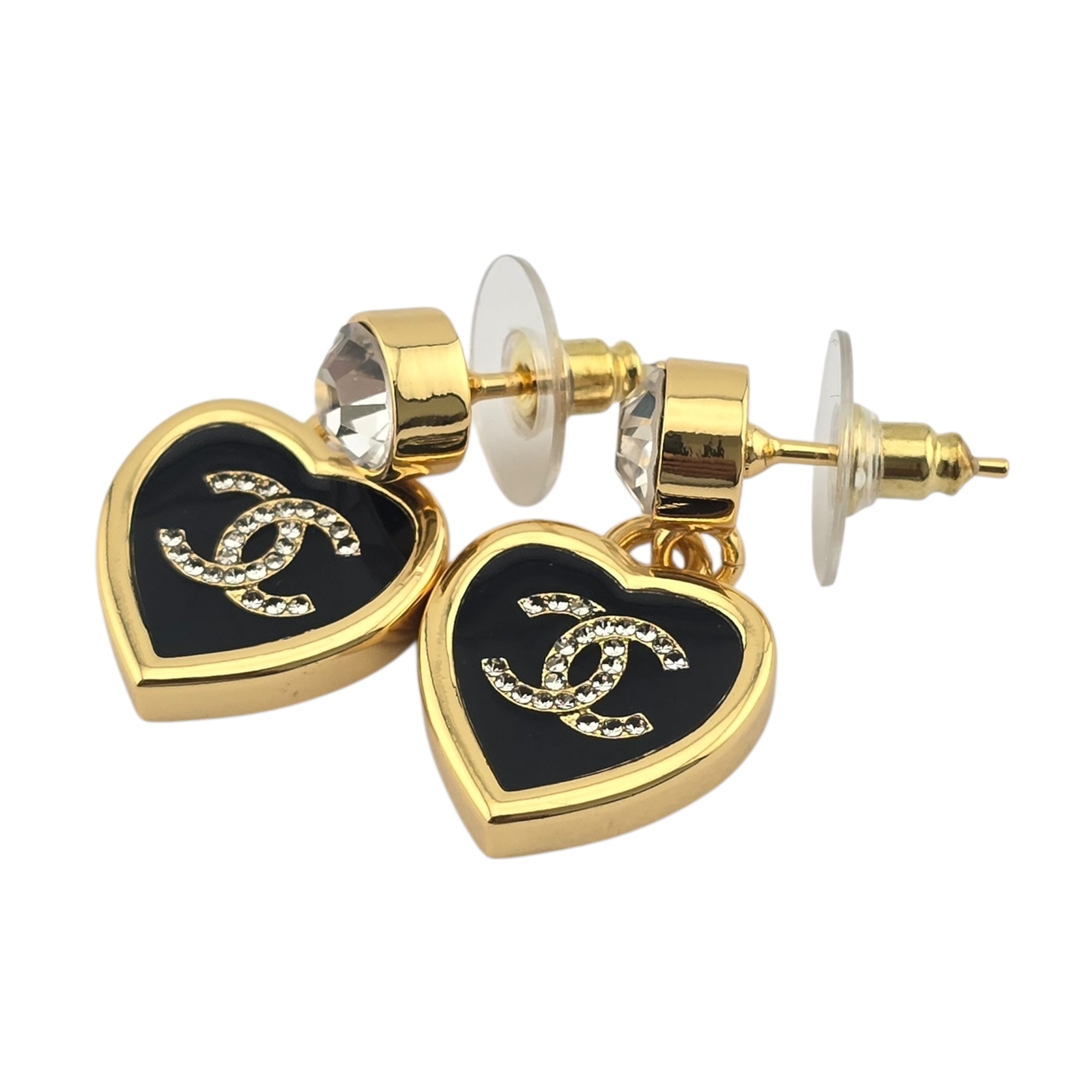 Chanel CC Gold Black Heart Drop Earrings 2025 CHANEL