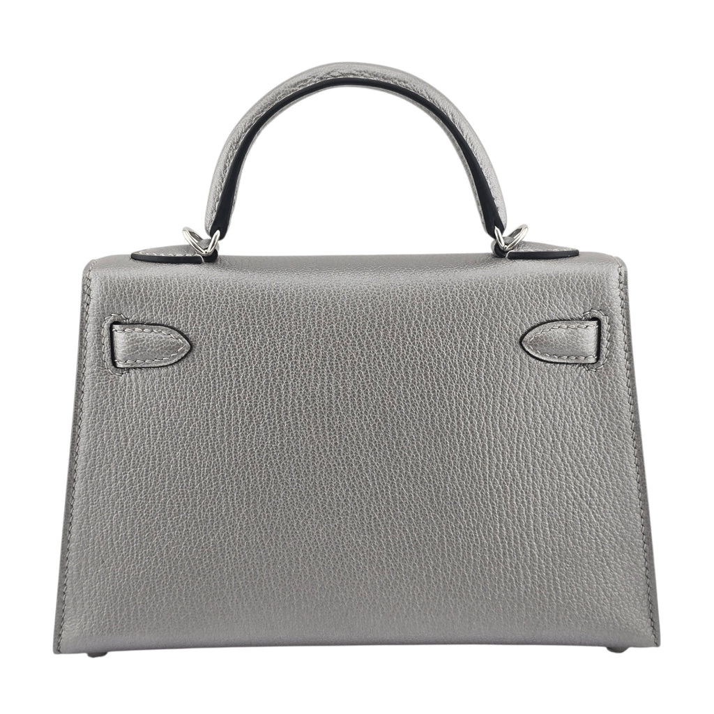 Hermes Mini Kelly II Gris Argente Chevre Chamkilight Palladium Hardware HERMES
