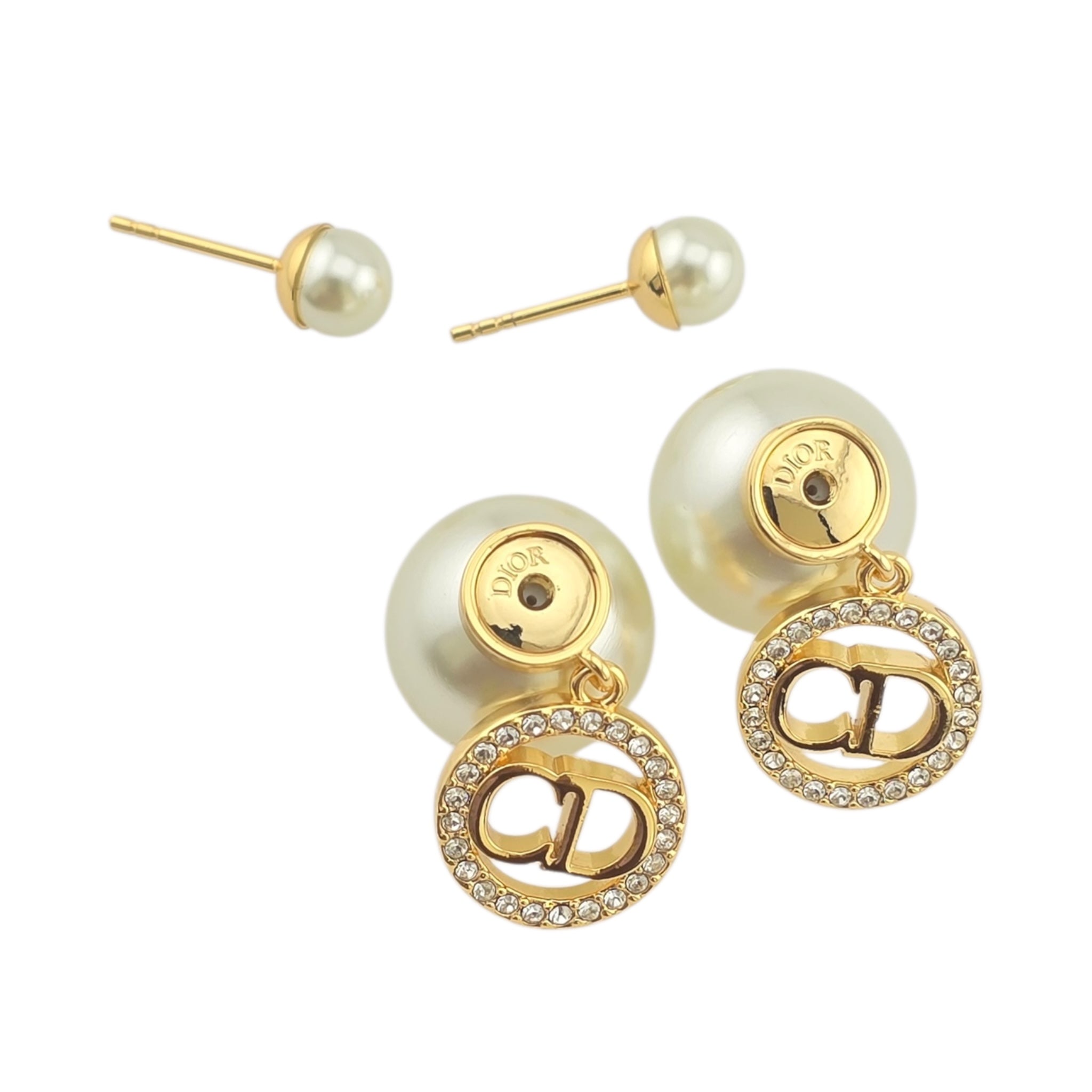 Christian Dior Tribales Gold Finish Pearl CD Earrings DIOR