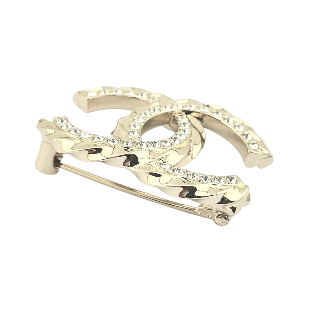 Chanel CC Gold Metal Crystal Brooch 2023 CHANEL