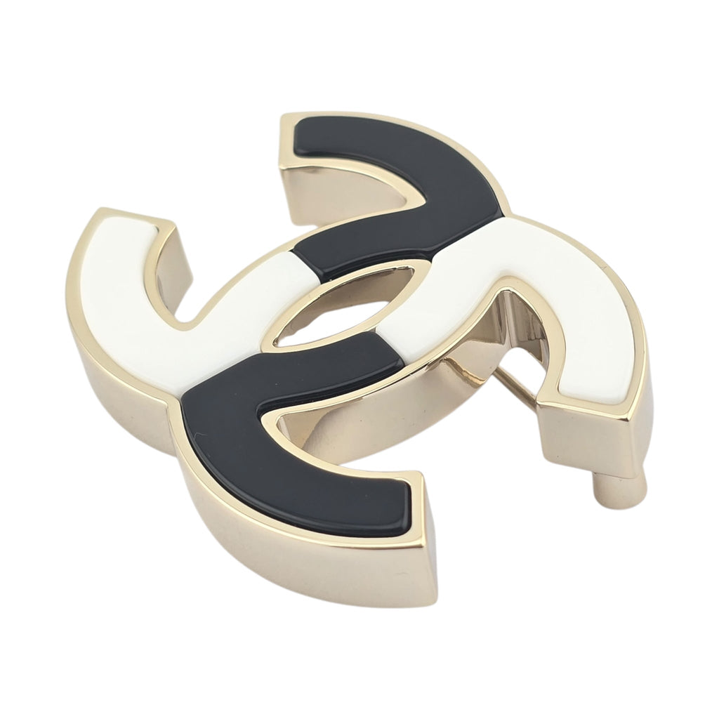 Chanel CC White Black Resin Gold Brooch 2023 CHANEL